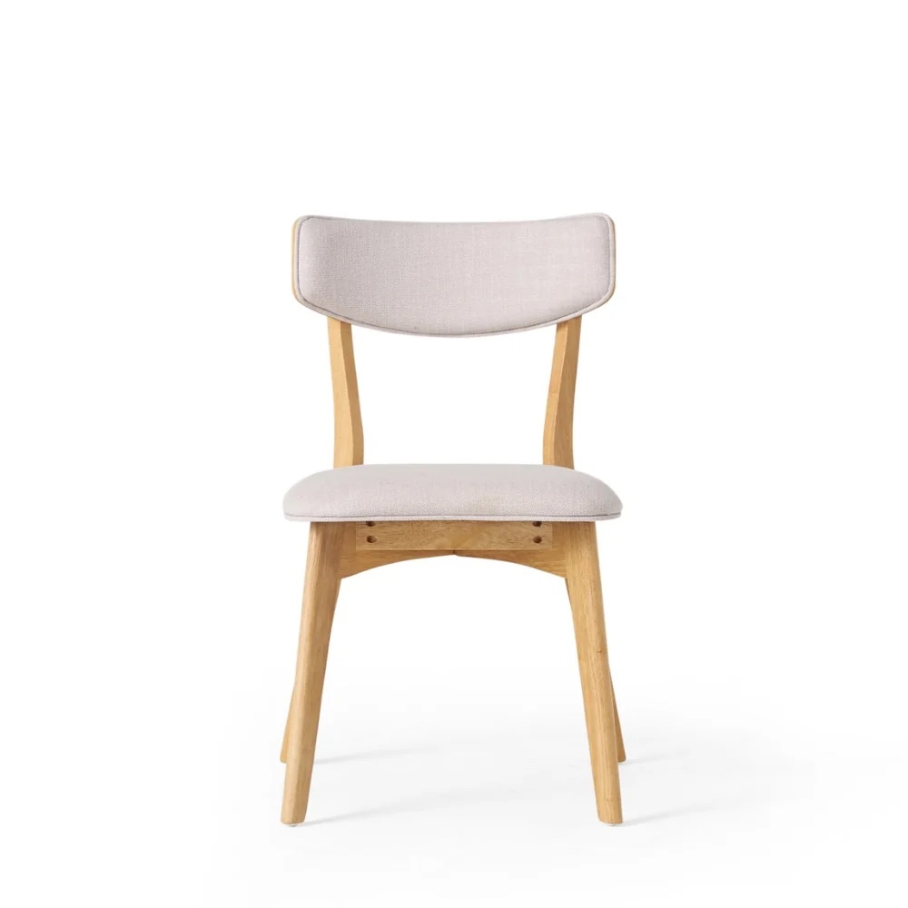 Condition photo showing New/Like New for caleb mid-century upholstered dining chair set of 2 with oak legs and curved back