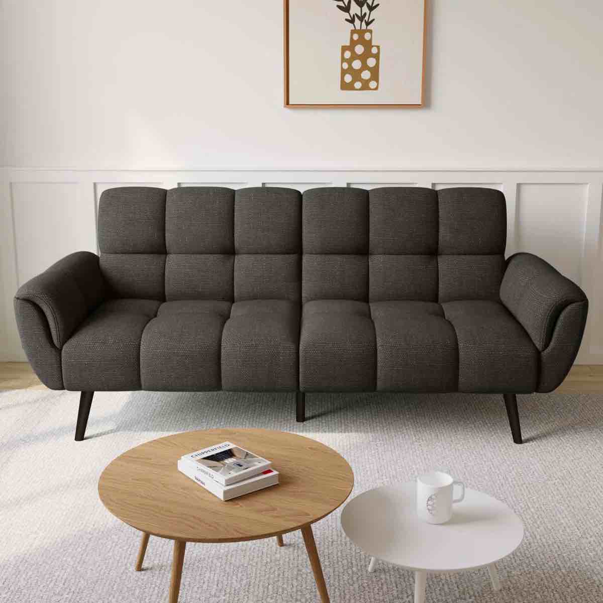 Modern 76.7 in. Flared Arm Linen Rectangle Convertible Sofa
