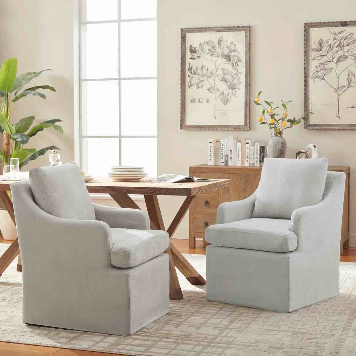 Upholstered Dining Armchair With Castors (Set of 2)