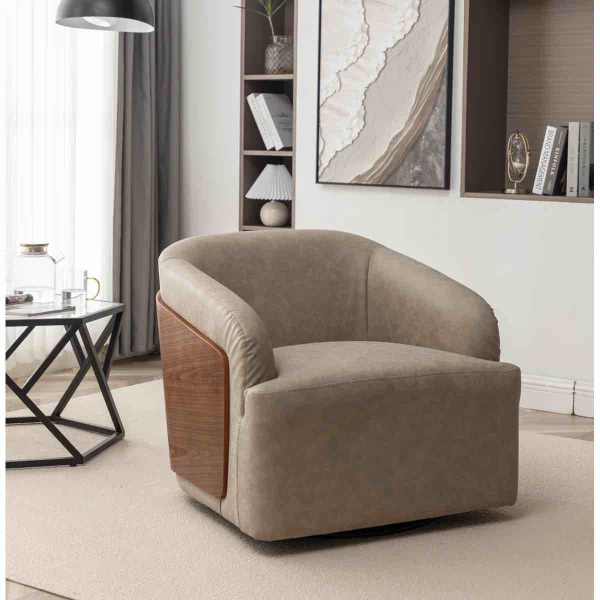 Broderic Faux Leather Swivel Barrel Chair 