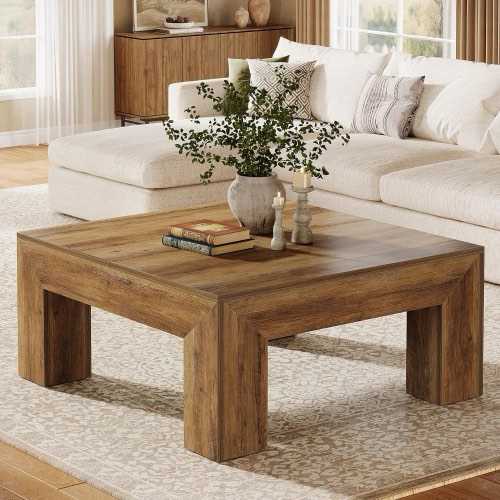Tribesigns 39.4-Inch Square Coffee Table for Living Room, Farmhouse All MDF Accent Center Cocktail Table
