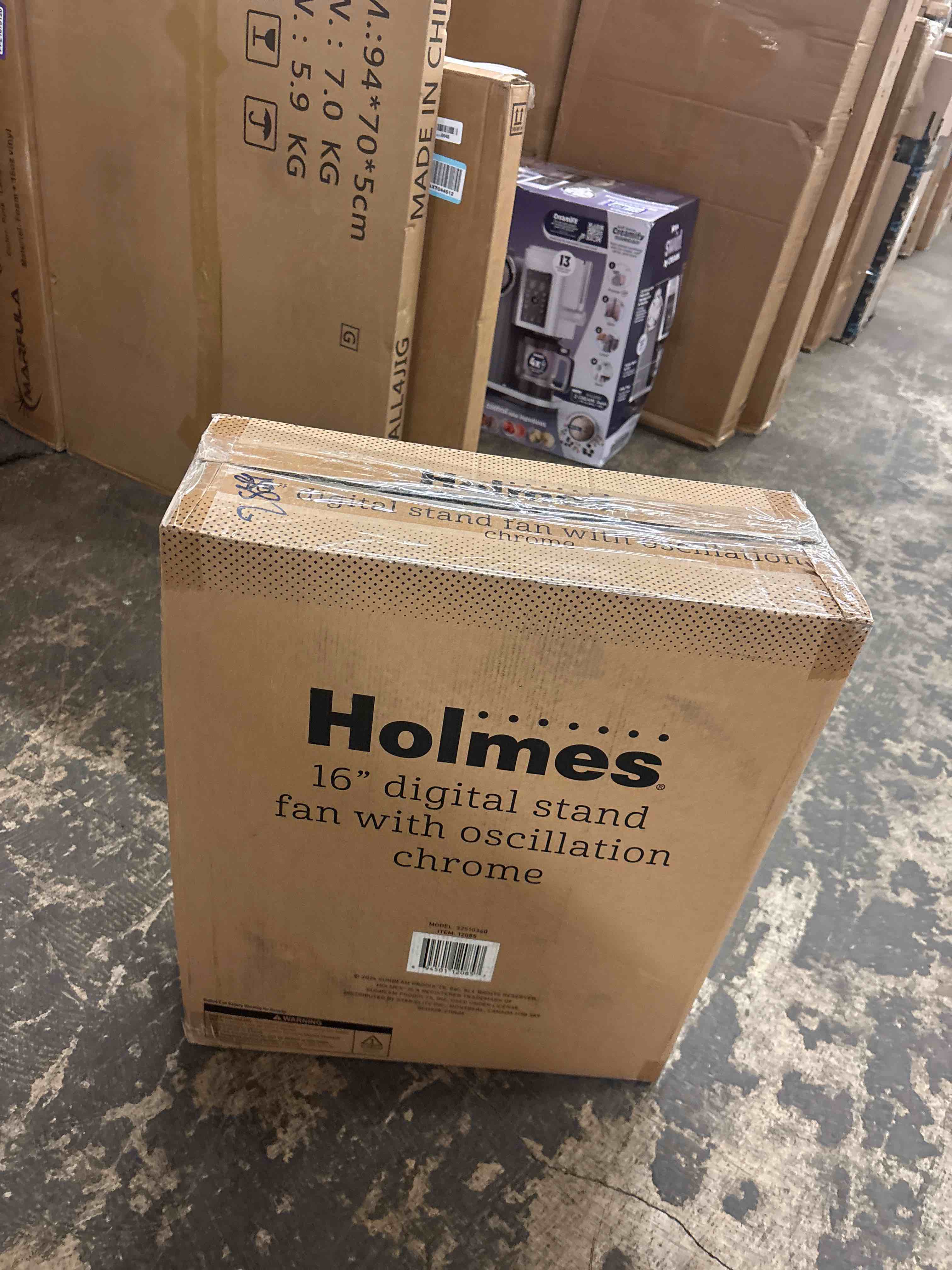 Condition photo showing New/Like New for HOLMES 16" Chrome Digital Stand Fan, 75° Oscillation, 3 Speeds, 4 Blades, 3 Modes, Adjustable Height, 18° Head Tilt, Ideal for Home, Bedroom or Office, Remote Control