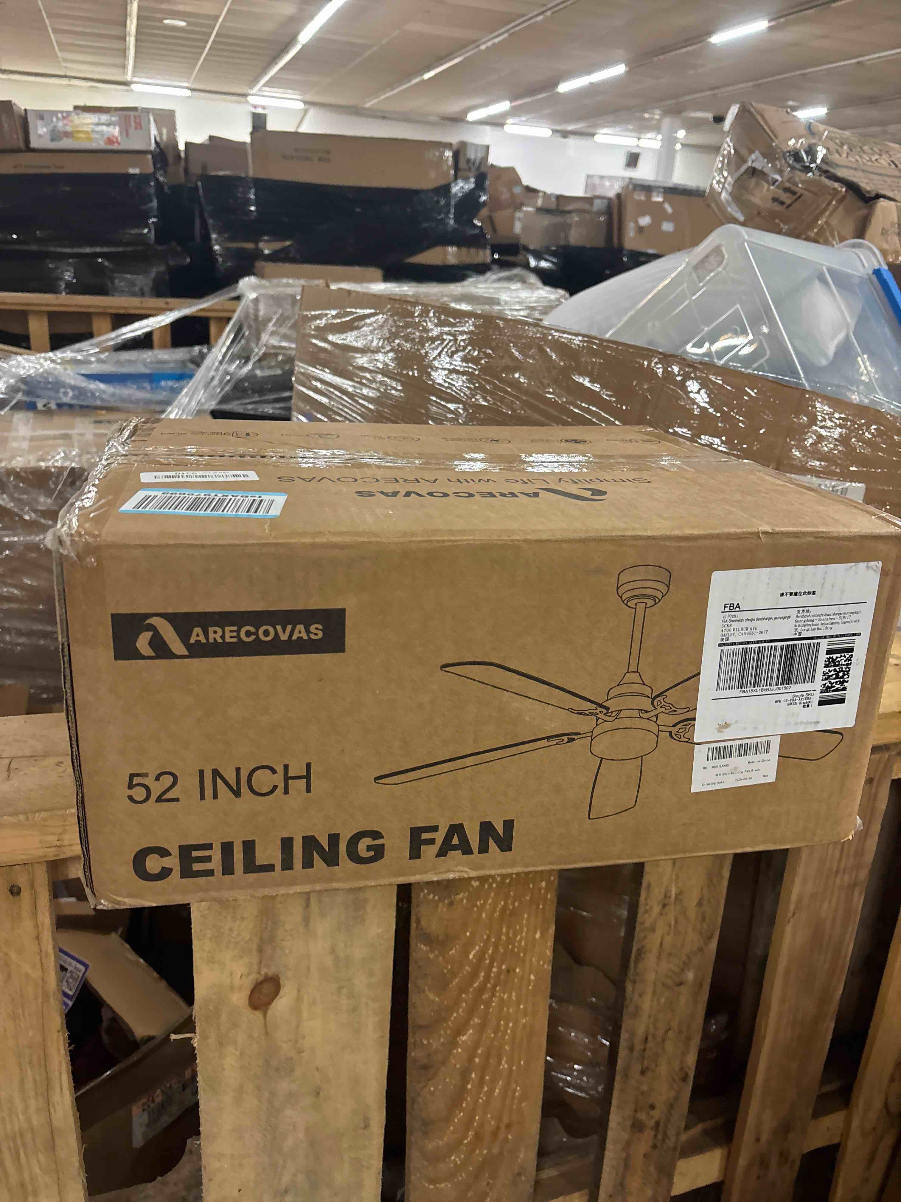 Condition photo showing New/Like New for Ceiling Fans with Lights and Remote, 52 Inch Modern Ceiling Fan with Light, Downrod & Flush Mount, Quiet DC Motor, Dual Finish 5 Blades Ceiling Fan for Bedroom Living Room Farmhouse Indoor Black and Lighter Wood Blades 52 Inch Ceiling Fan
