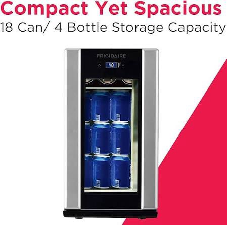 Condition photo showing Good Condition for Frigidaire EFMIS567_AMZ 18 Can OR 4 Wine Bottle Retro Beverage Fridge, Temperature Control, Thermoelectric, FreonFree, Stainless (B091FYKBP5)