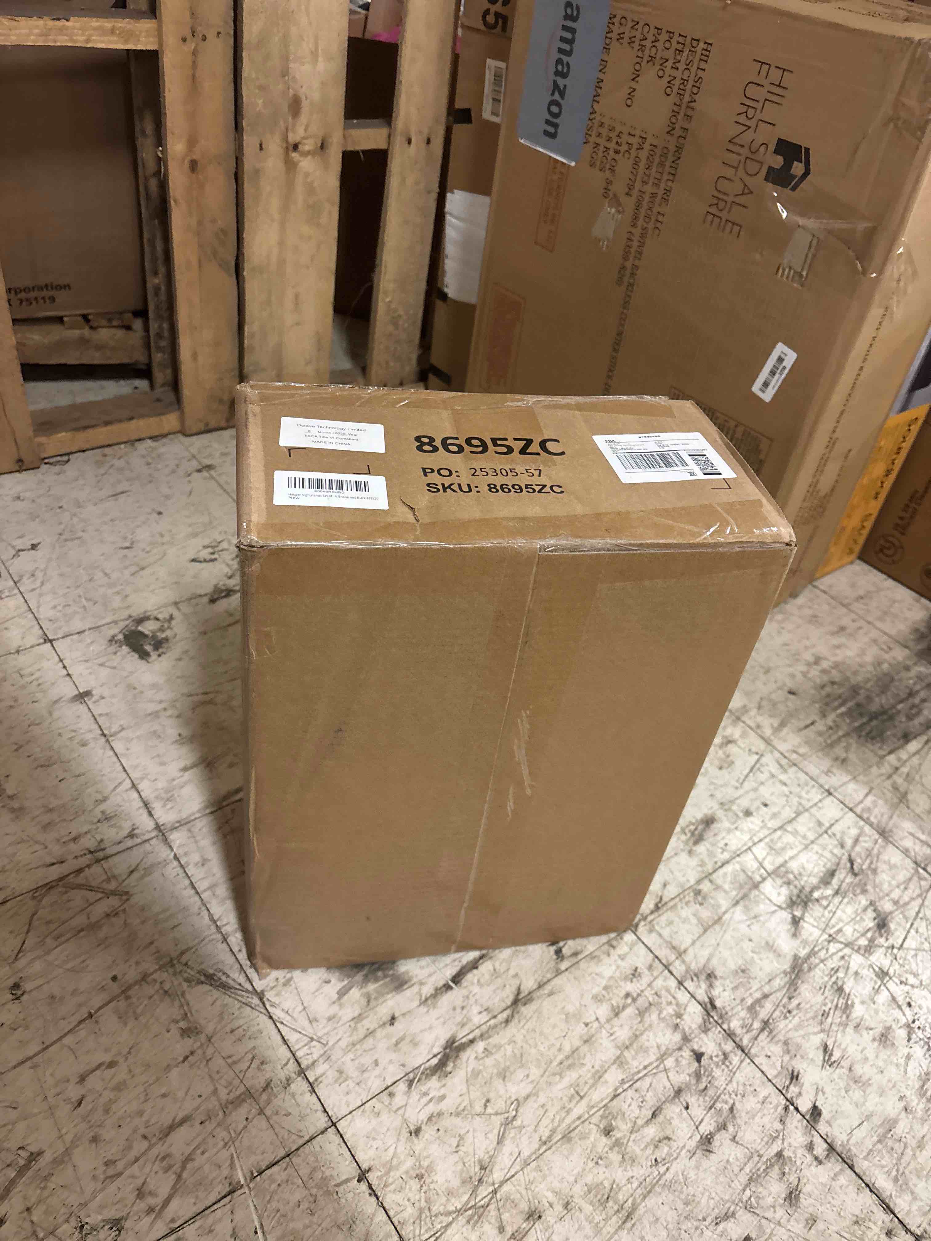 Condition photo showing New/Like New for Huuger Nightstands Set of 2, End Tables with Charging Station, Side Tables with Fabric Drawers, Bedside Tables with USB Ports and Outlets, Night Stands for Bedroom, Rustic Brown 2 Rustic Brown