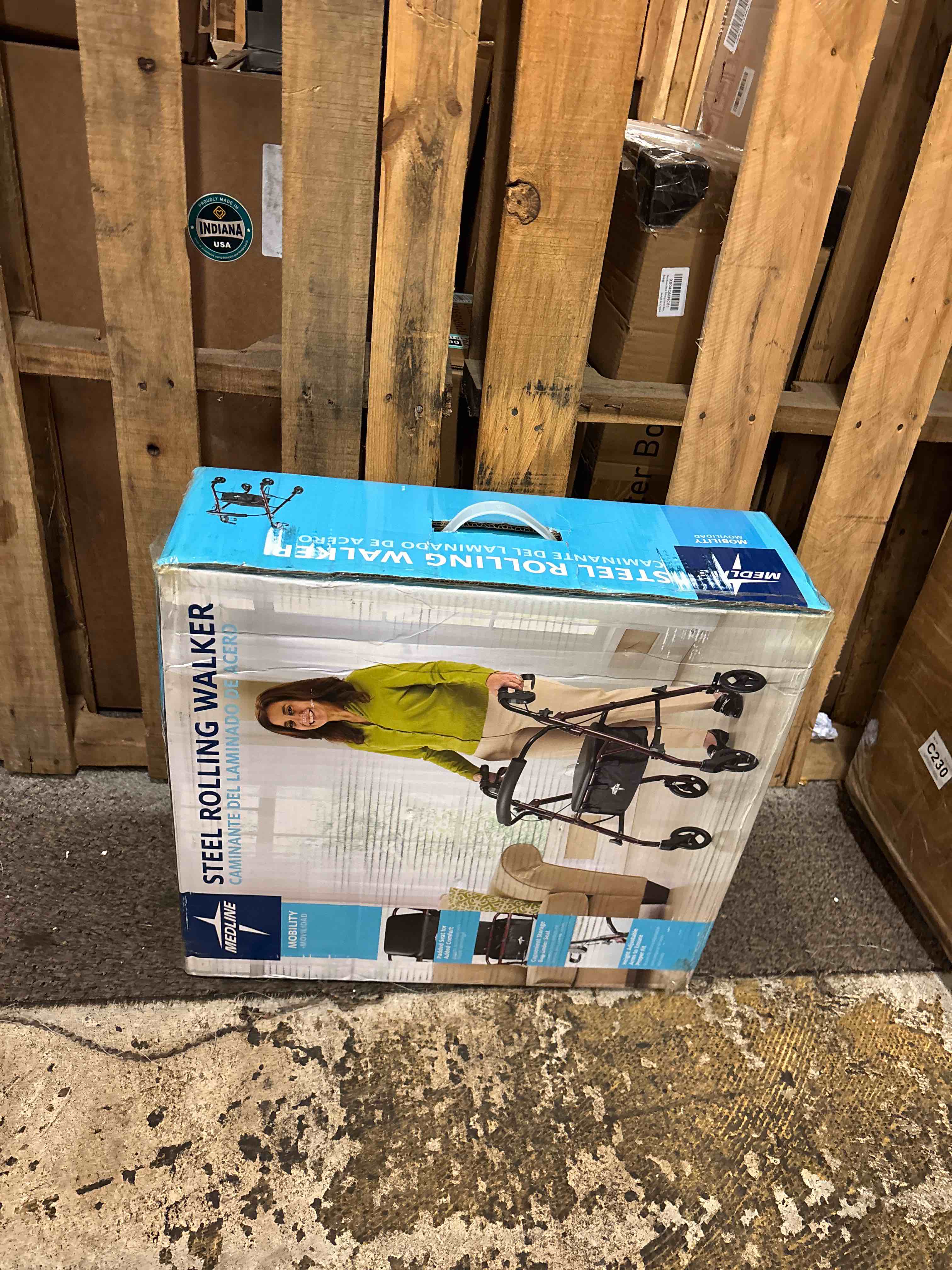 Condition photo showing New/Like New for Medline Steel Rollator Walker Folding Rolling Walker 6 Wheels 350lb Weight Capacity Burgundy Red Frame