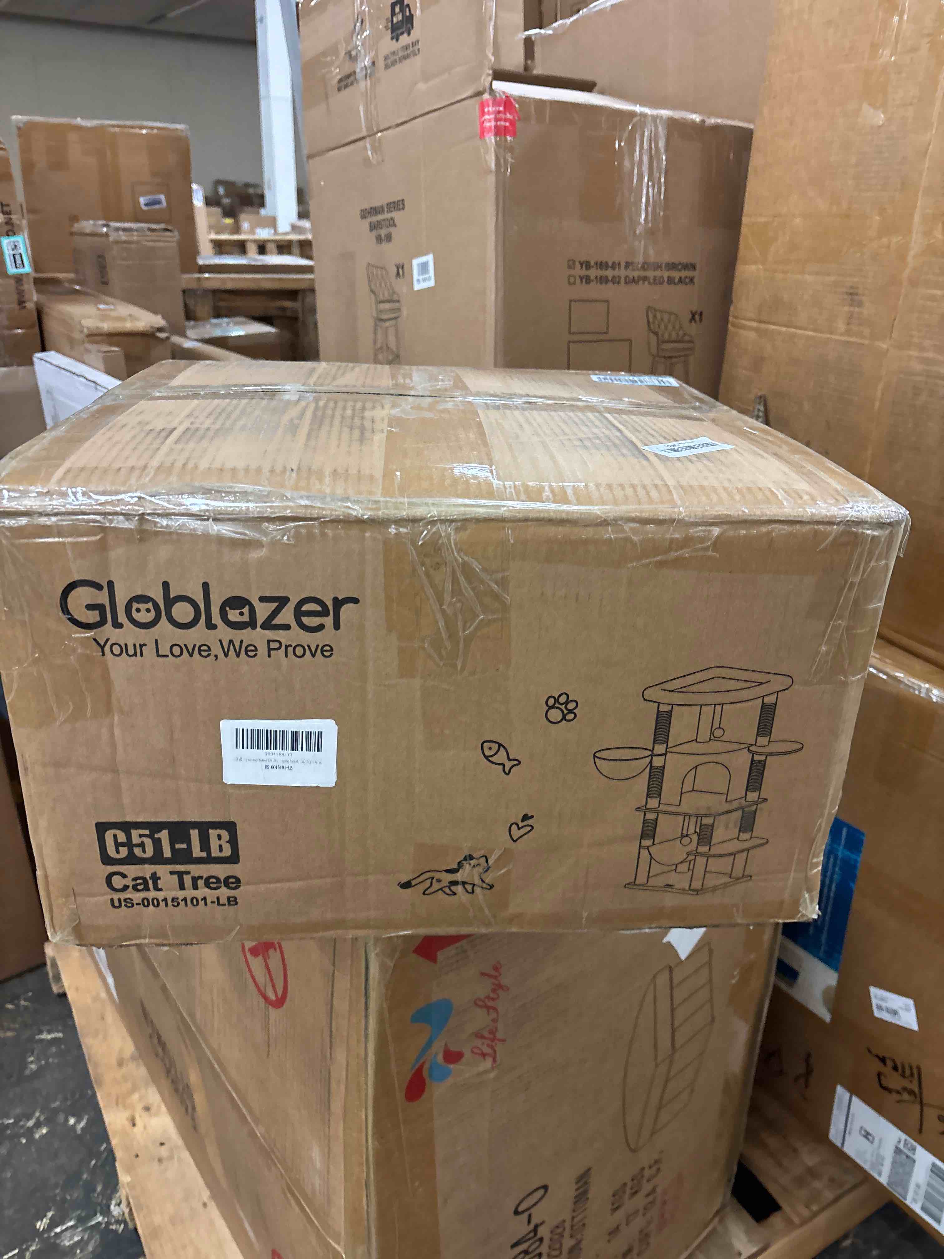 Condition photo showing New/Like New for Globlazer Corner Cat Tree Tower with Scratching Post for Indoor Cats, 51in Plush Multi-Level Cat Tower with Large Hammock, Fan-Shaped Padded Perch, Spacious Cat Condo, Hanging Basket, C51, Light Beige