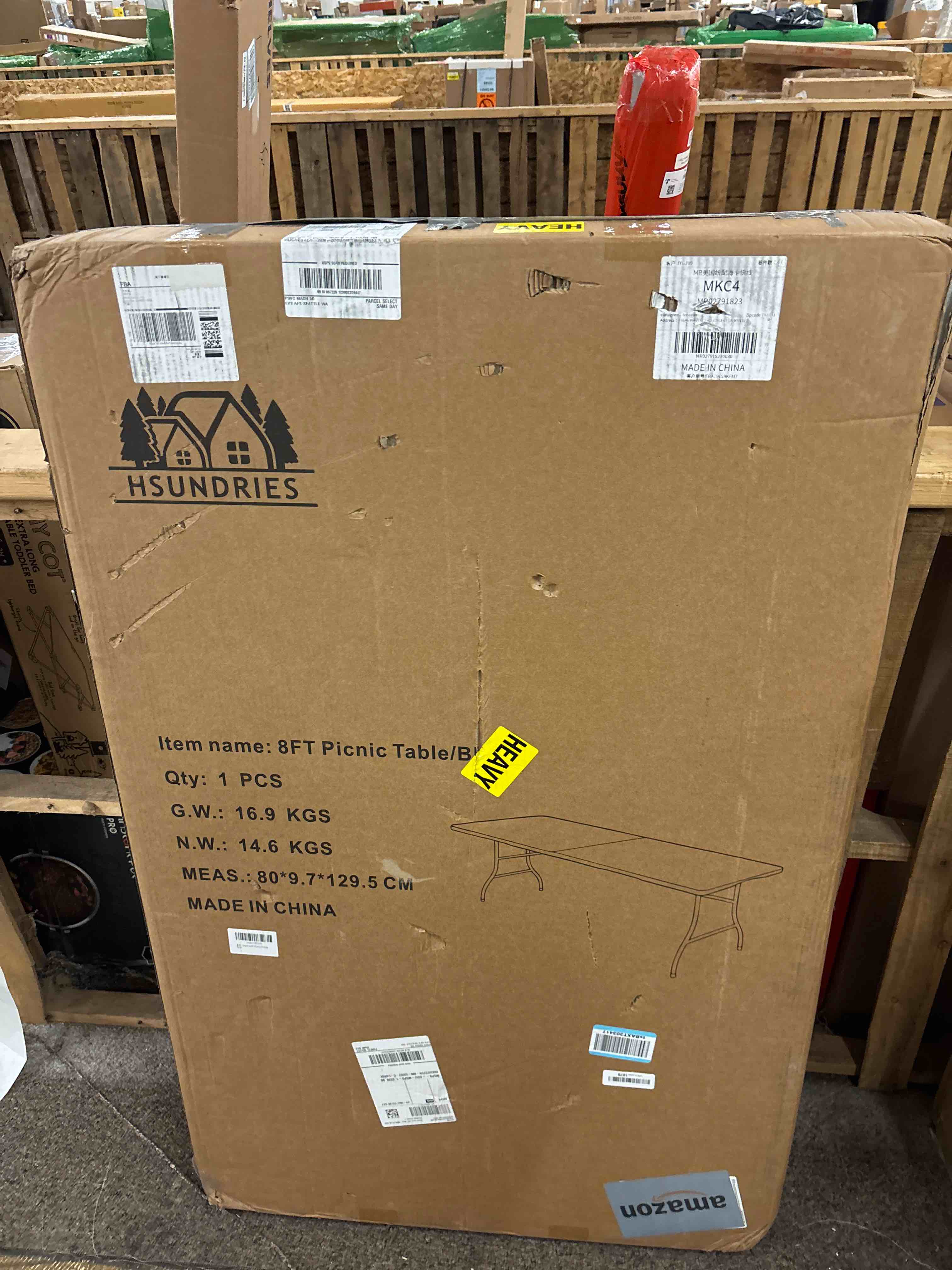 Condition photo showing New/Like New for 8 Ft Plastic Folding Table,Heavy Duty Portable Table for Indoor & Outdoor,Wood Grain Desktop & 350lbs Weight Capacity,Premium Solutions for Camping,Picnic,BBQ and Party 8FT-Black