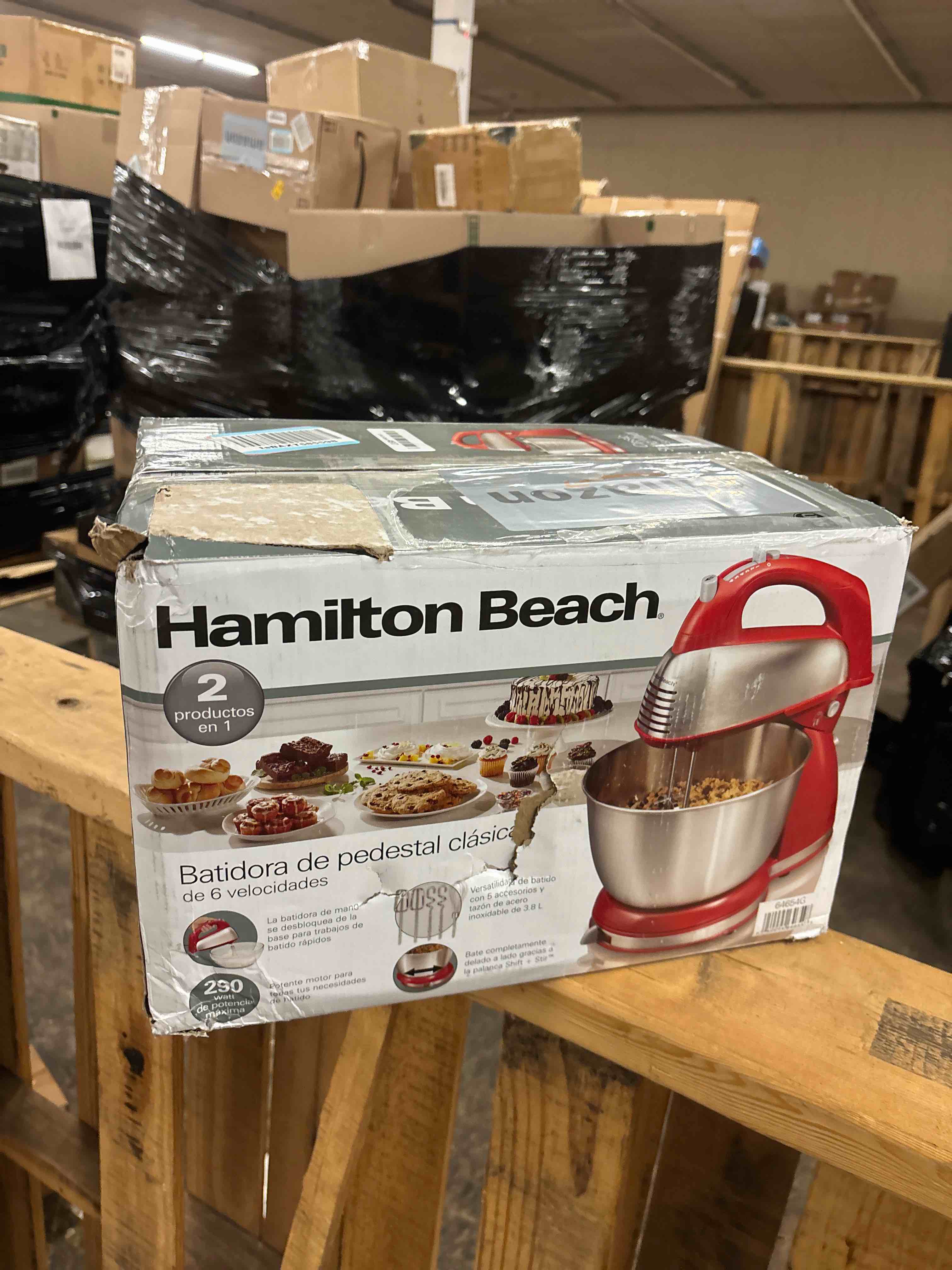 Condition photo showing New/Like New for hamilton beach classic stand and hand mixer, 4 quarts, 6 speeds with quickburst, bowl rest, 290 watts peak power, red (64654) red 290 watts peak power