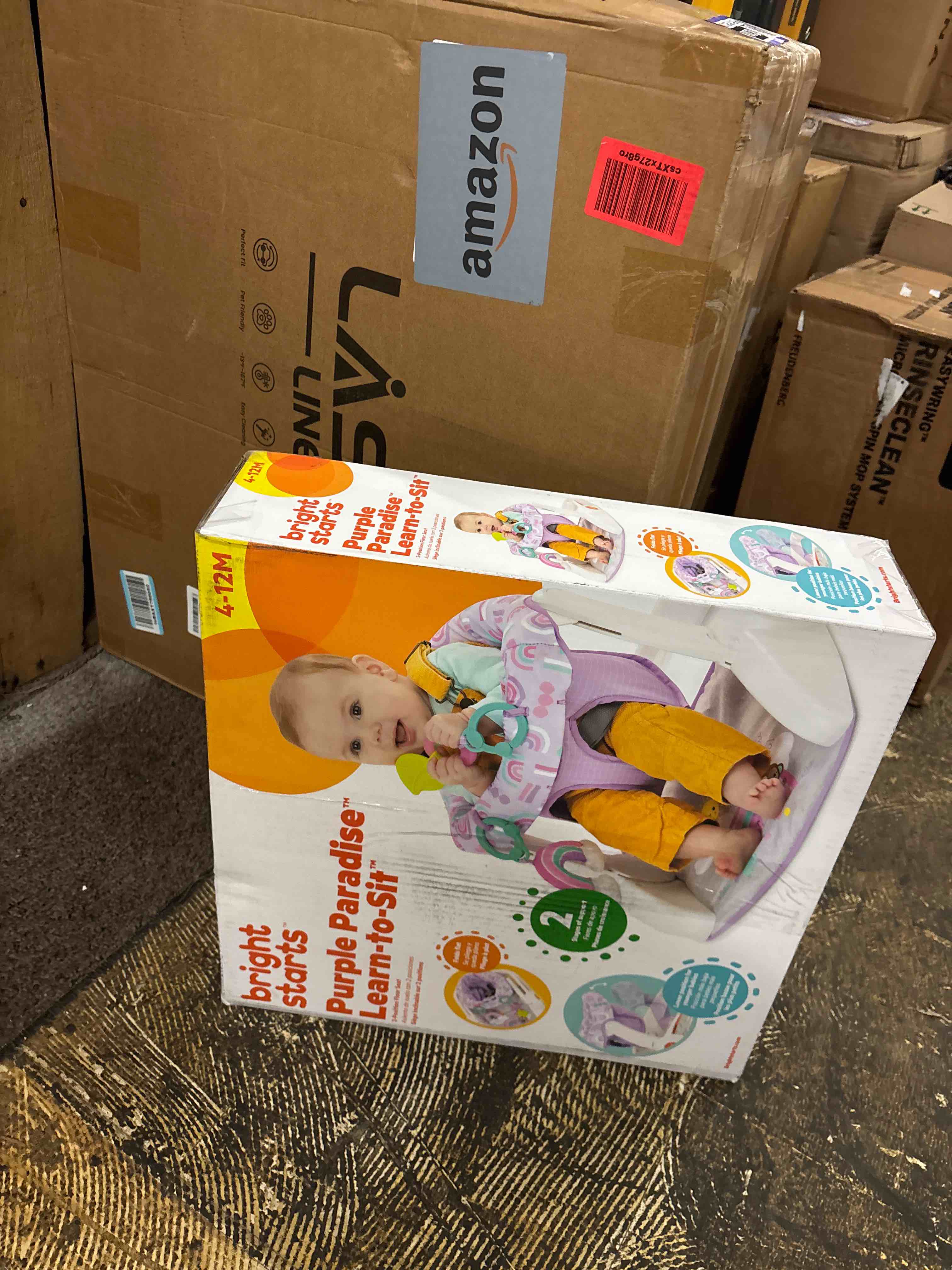 Condition photo showing New/Like New for Bright Starts Learn-to-Sit 2-Position Baby Floor Seat with Toys, Unisex, 4-12 Months, Purple Paradise