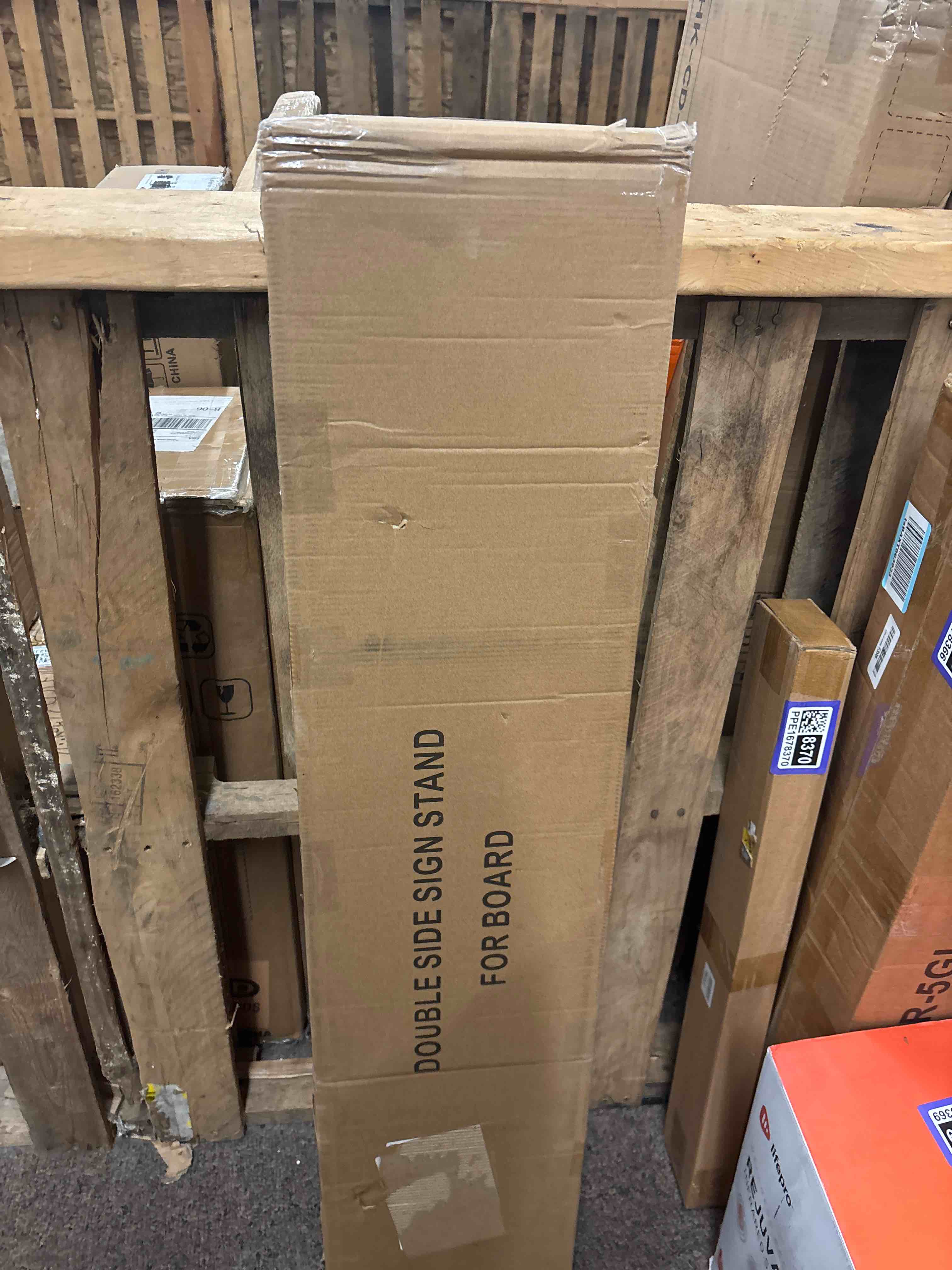 Condition photo showing New/Like New for Pedestal Poster Sign Stand for Double Sided Display, Adjustable Poster Board Stand Height Up to 80", Heavy Duty Floor Standing Sign Holder for Board, Foam, Banner Display Stand, Black 1Pack 1 Pack Poster Stand