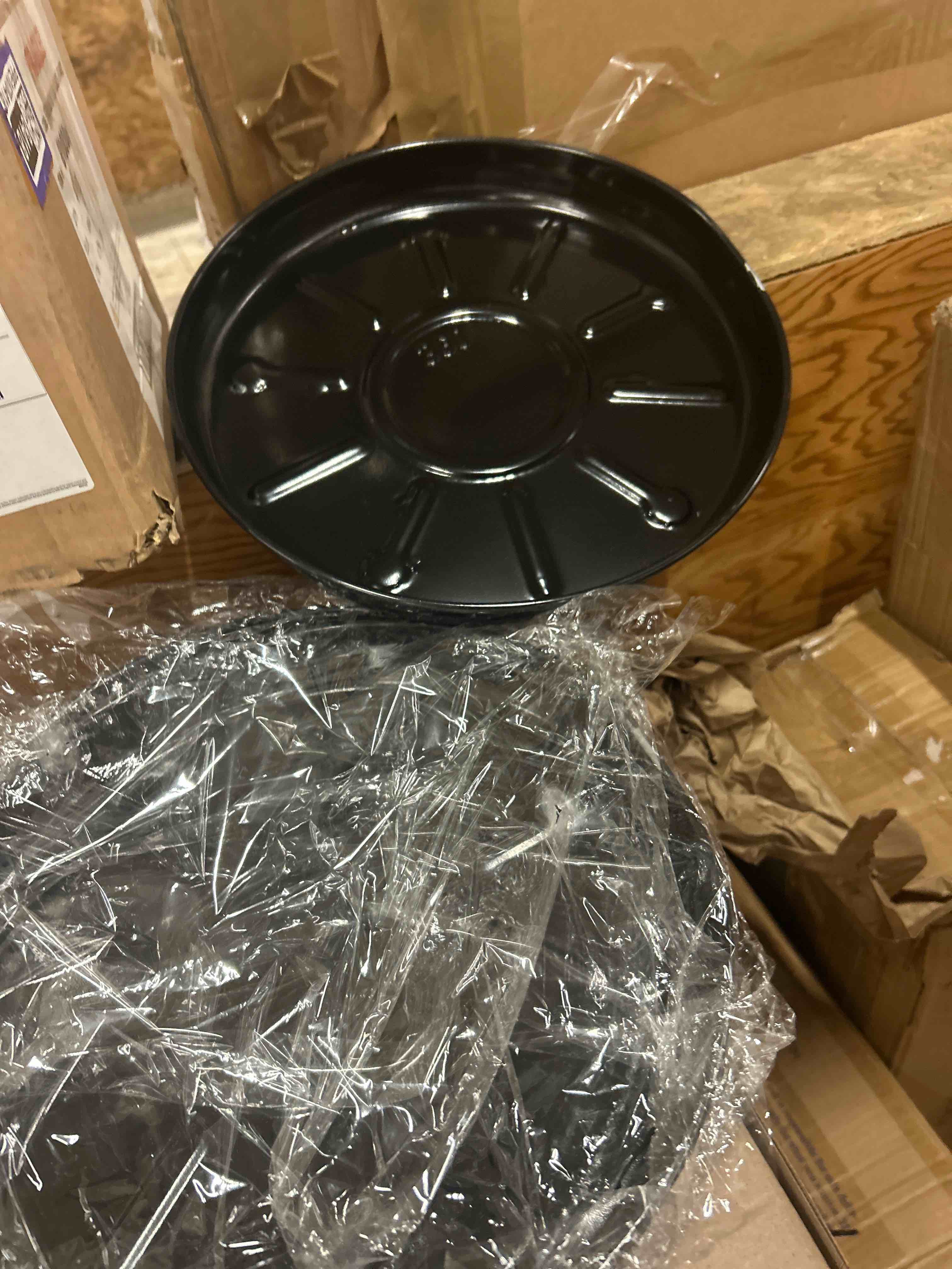 Condition photo showing New/Like New for 3 pcs metal plant caddy with wheels, 14.17 inch round pot trolley for indoor outdoor, flower pot mover planter rolling tray, with 15 wheels