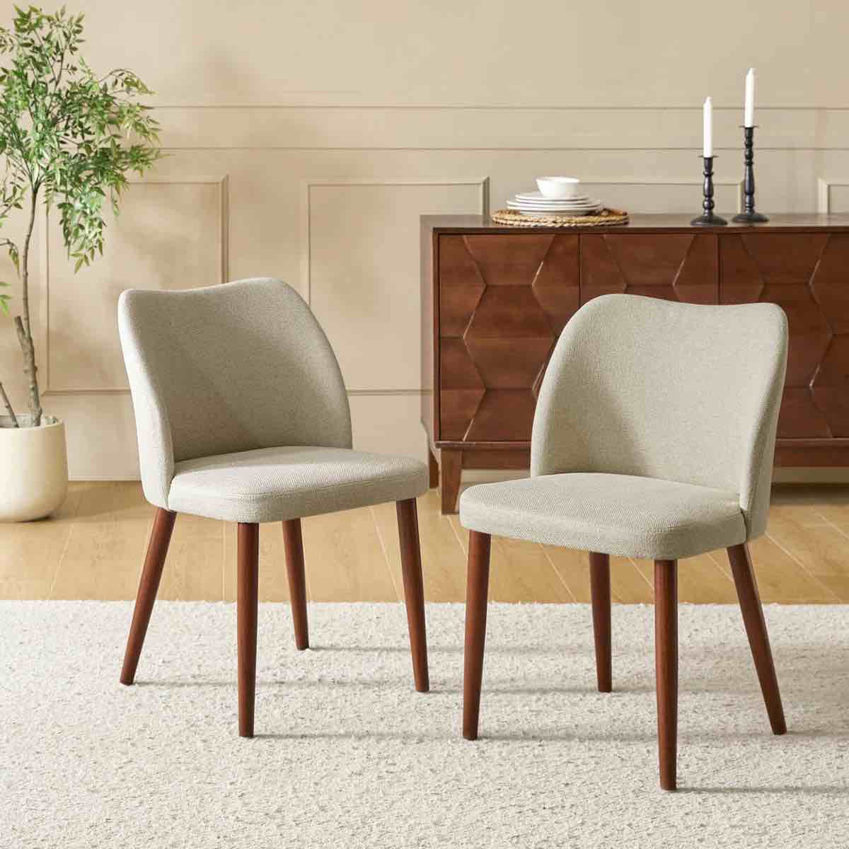 kanalu modern dining chair with solid wood legs (set of 2) 