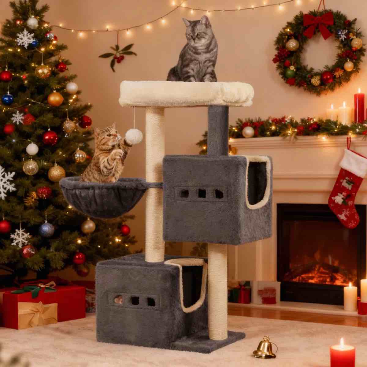 cat tree, 38.6" tower, sisal scratching post,cats tower, multi-level stable cat tree with cats house  