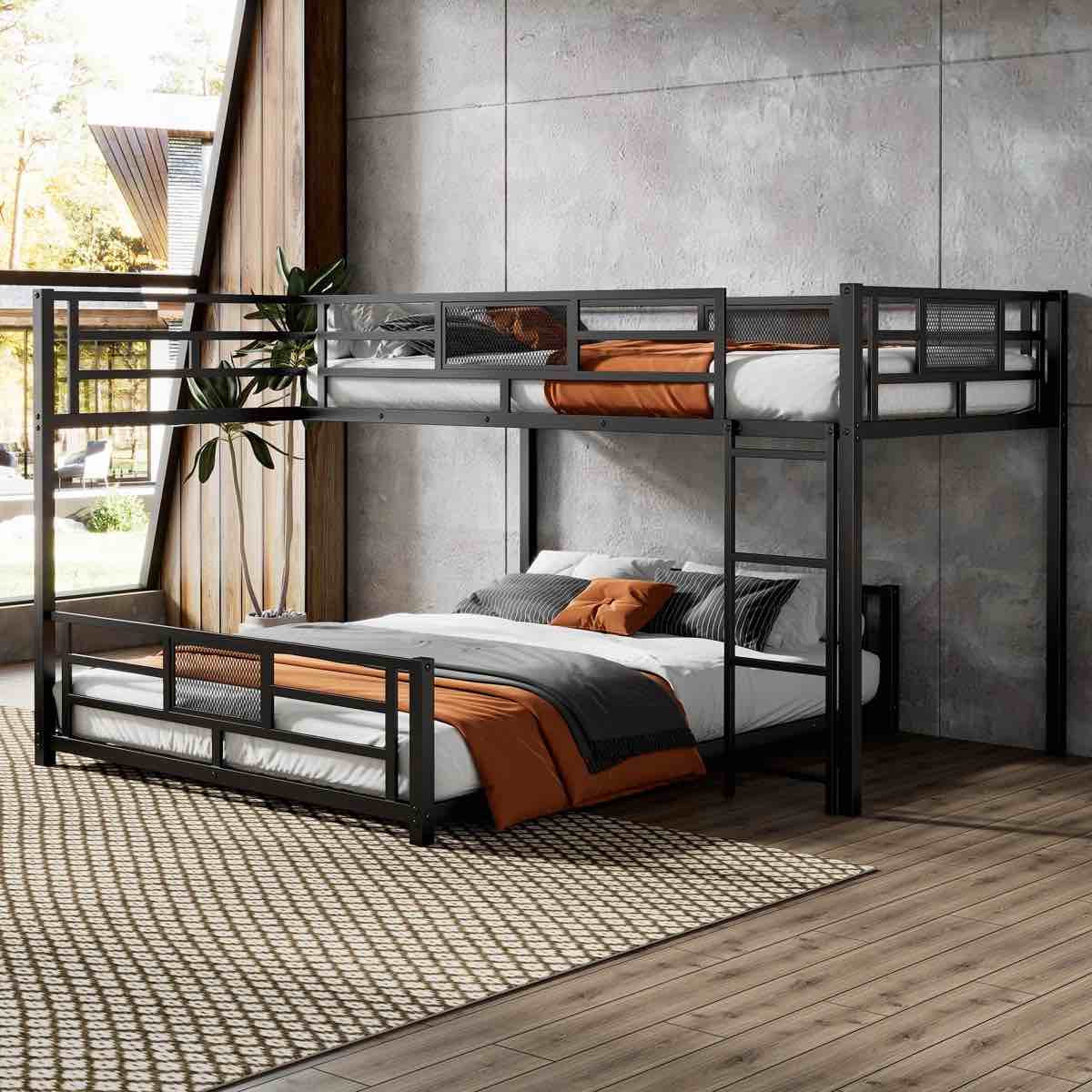 Urban Nest Metal L Shape Twin Over Full Bunk Bed