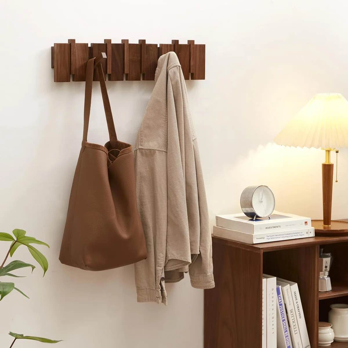 wood coat rack wall mount, coat hooks hanger wall mounted, heavy duty wall coat rack with 6 hooks for hanging coats/keys/hats/robe&towels/plants/bags, 