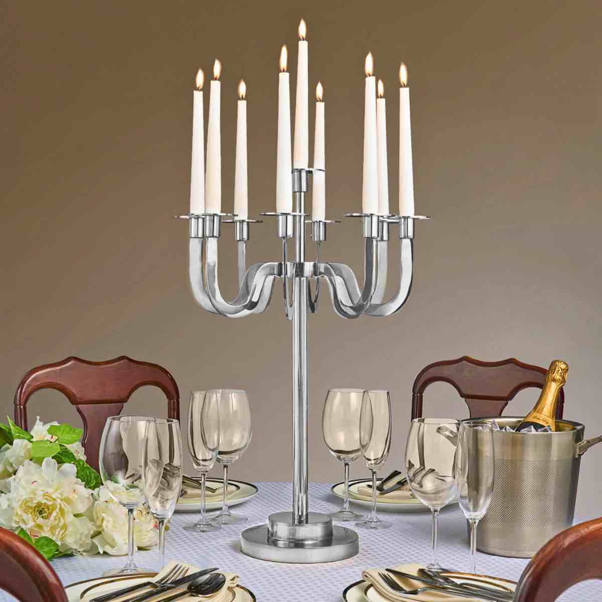 Coralie Stainless Steel 9 Light Removable Arm Candelabra