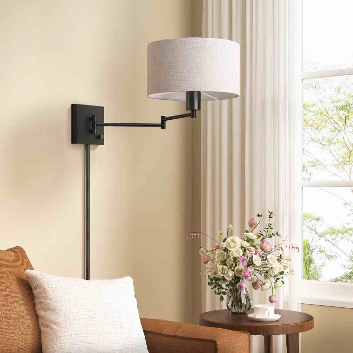 dimmable swing arm wall sconce with bulb