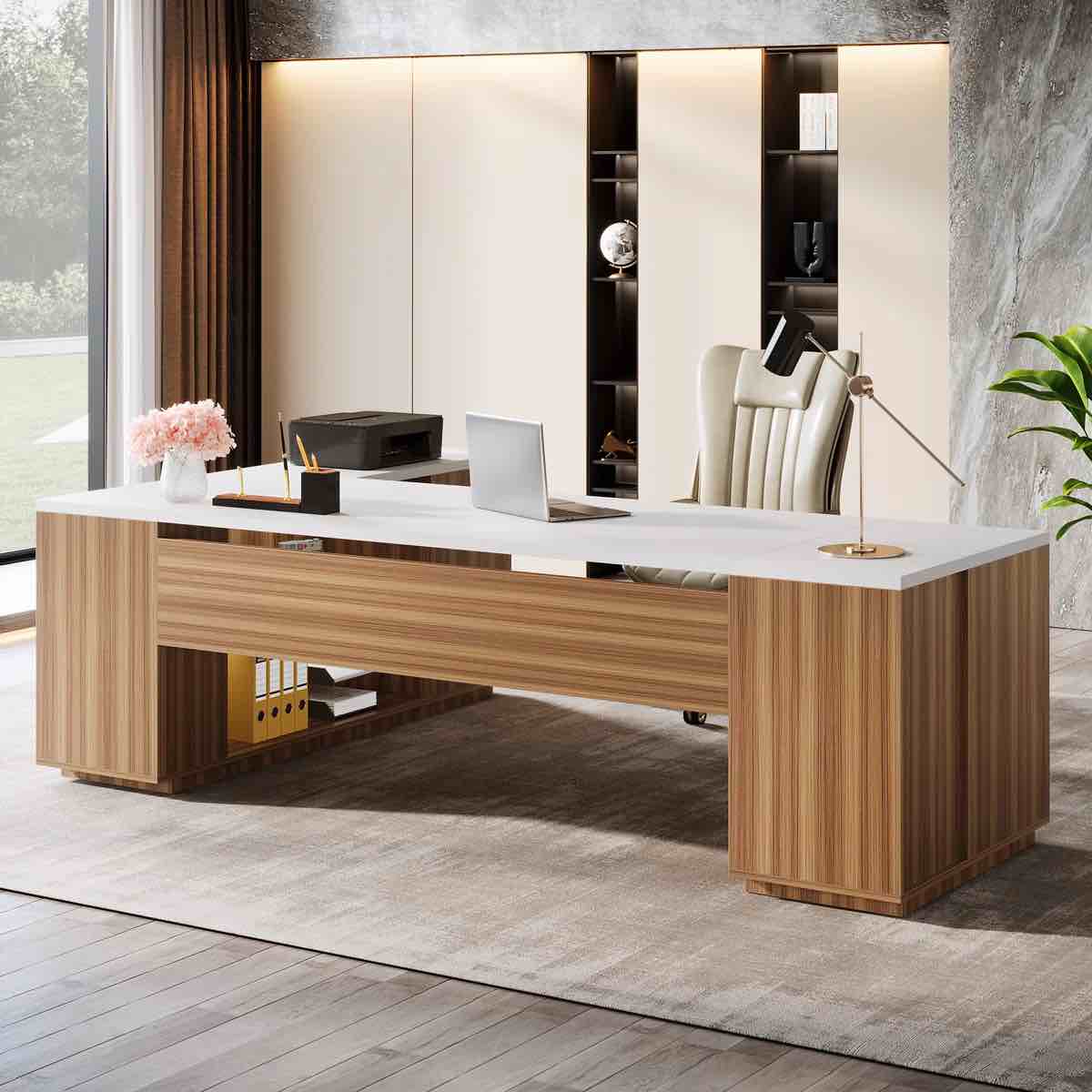 85.8" L-Shaped Executive Desk with File Cabinet