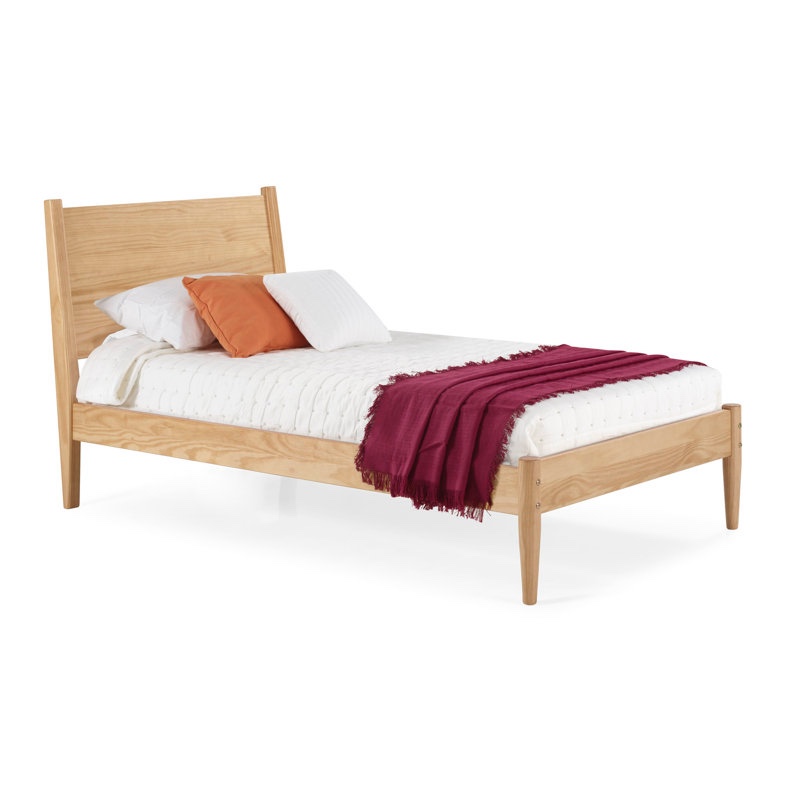 Mid-Century Panel Bed - Twin Size - Scandinavian Oak Finish
