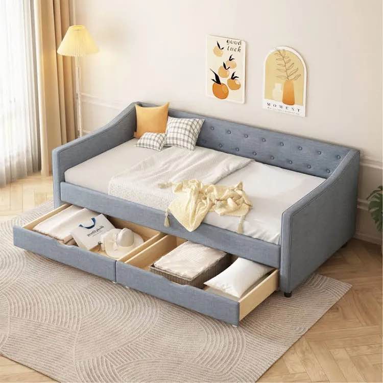 Lark Manor Luxurious Tufted Sofa Bed with Drawers, Twin Size
