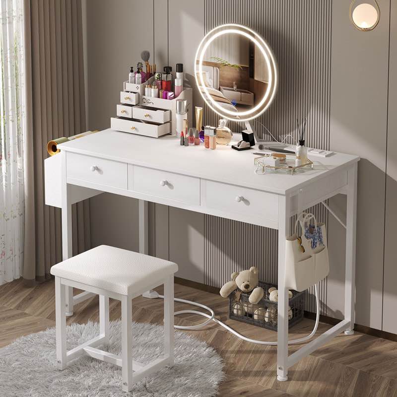 makeup table vanity set with lighted mirror & bench