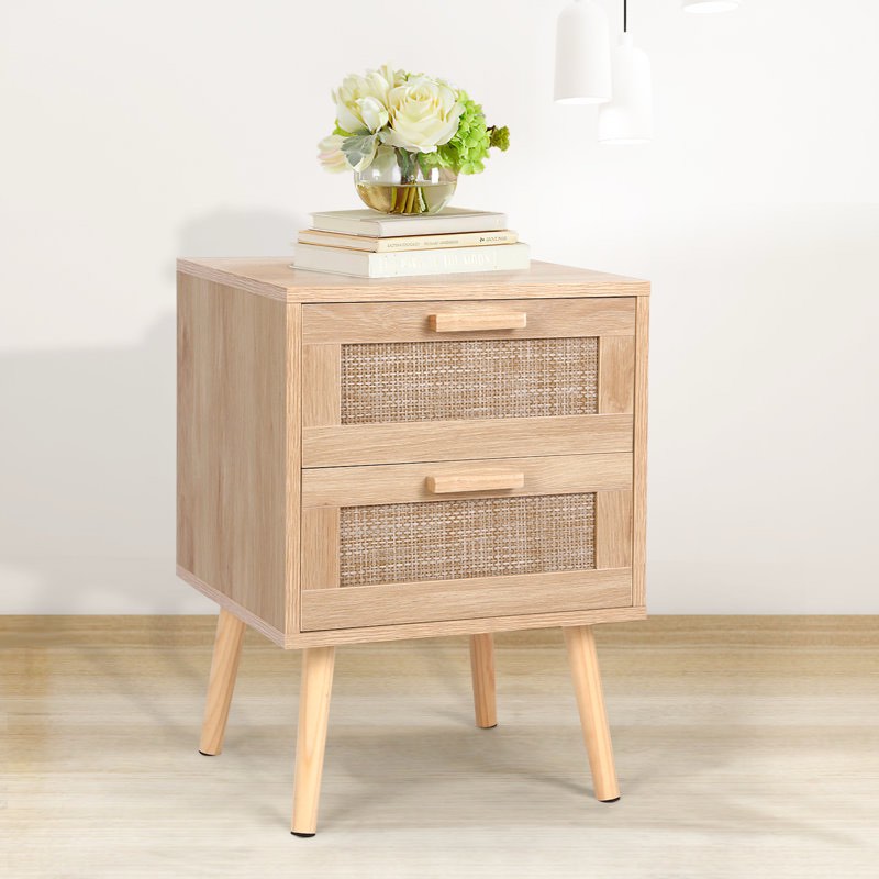 spurlin rattan nightstand with 2 storage drawers