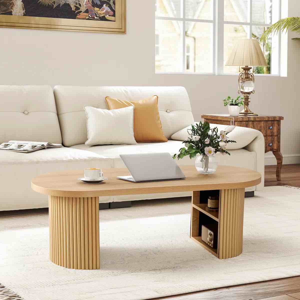 47.24" oval coffee table with storage