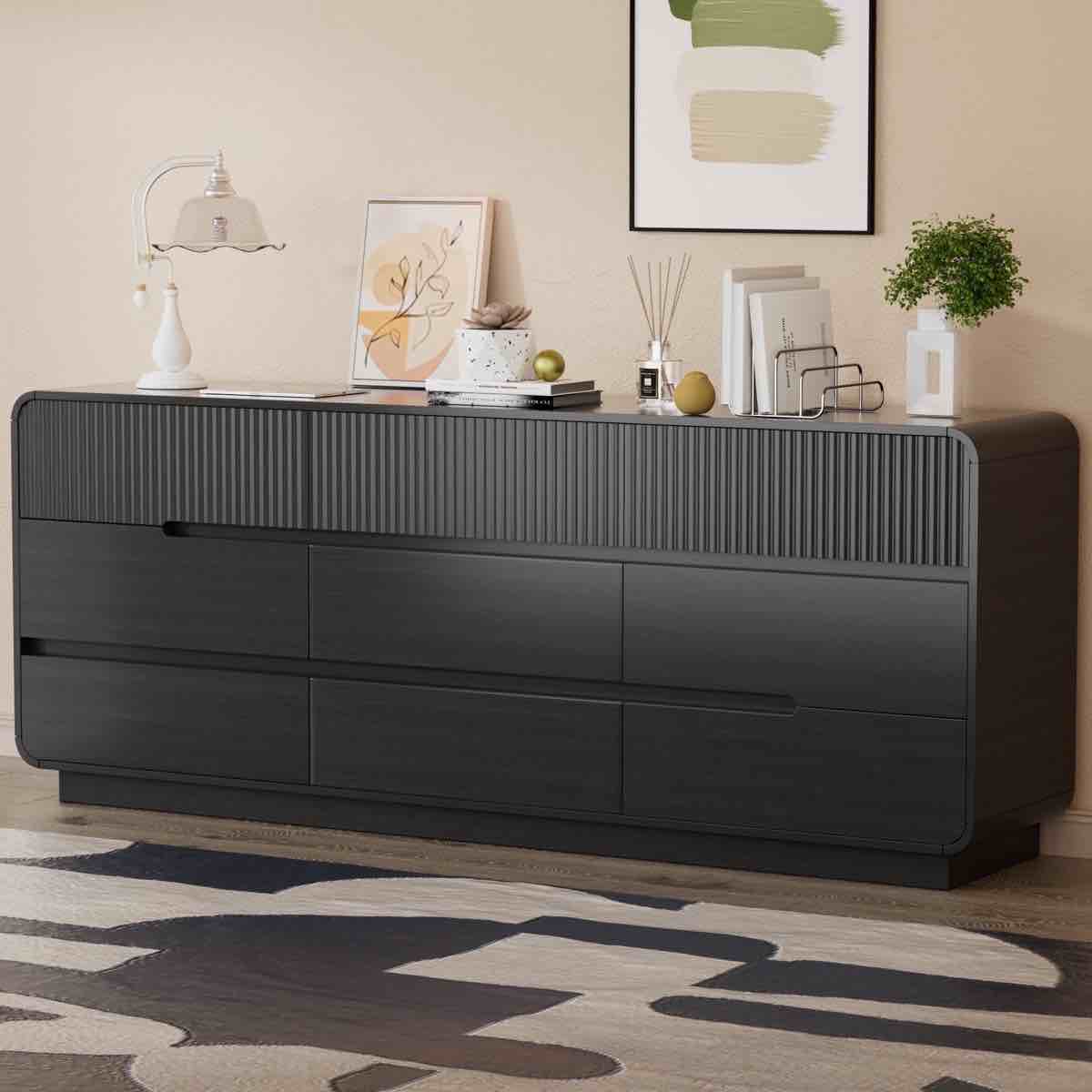 9 Drawer Dresser, Wide Chest of Drawers with Wood Top for Living Room, Bedroom, Hallway, Black