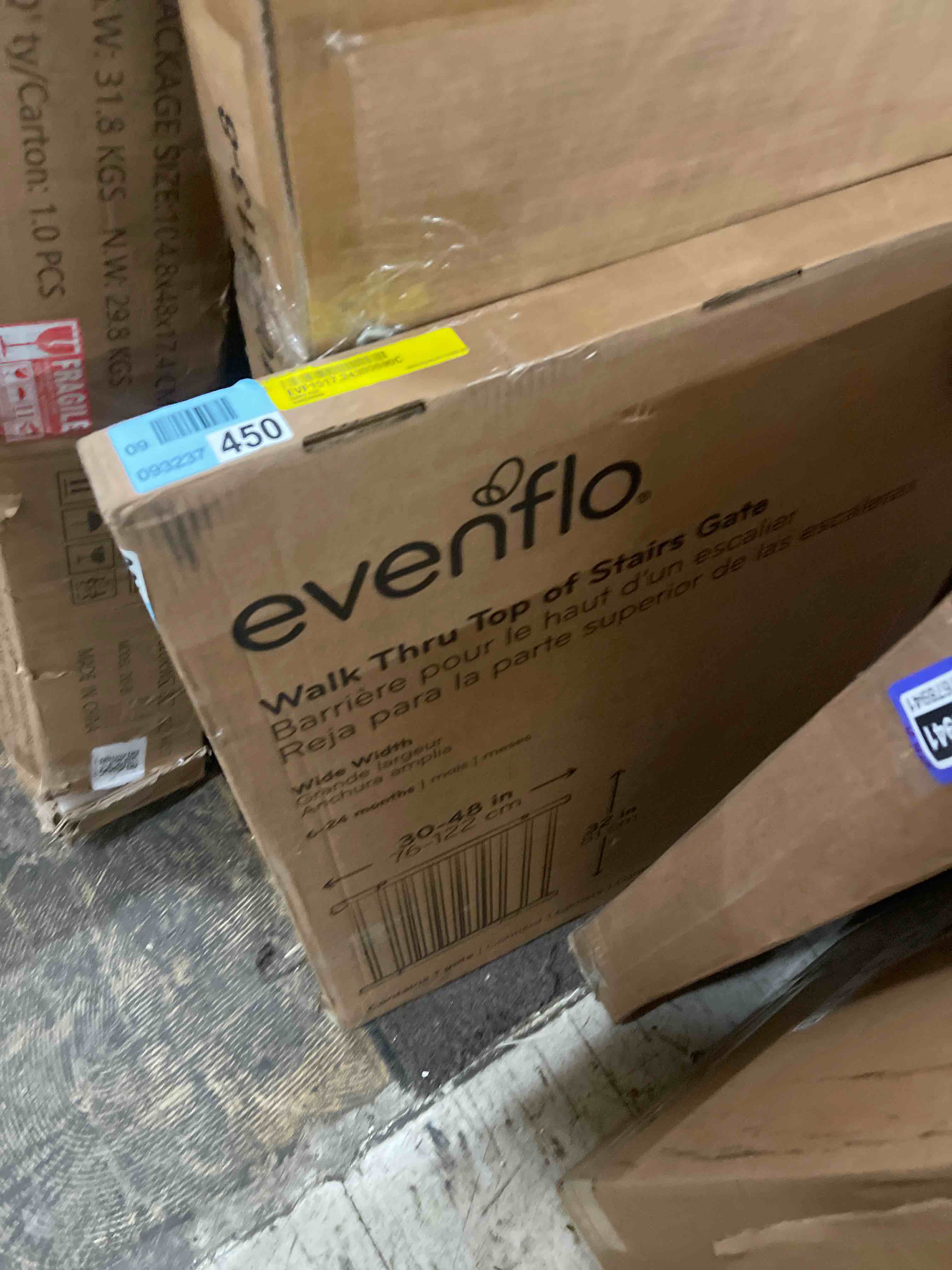 Condition photo showing New/Like New for Evenflo Walk-Thru Top of Stairs Baby Gate, Natural Wood