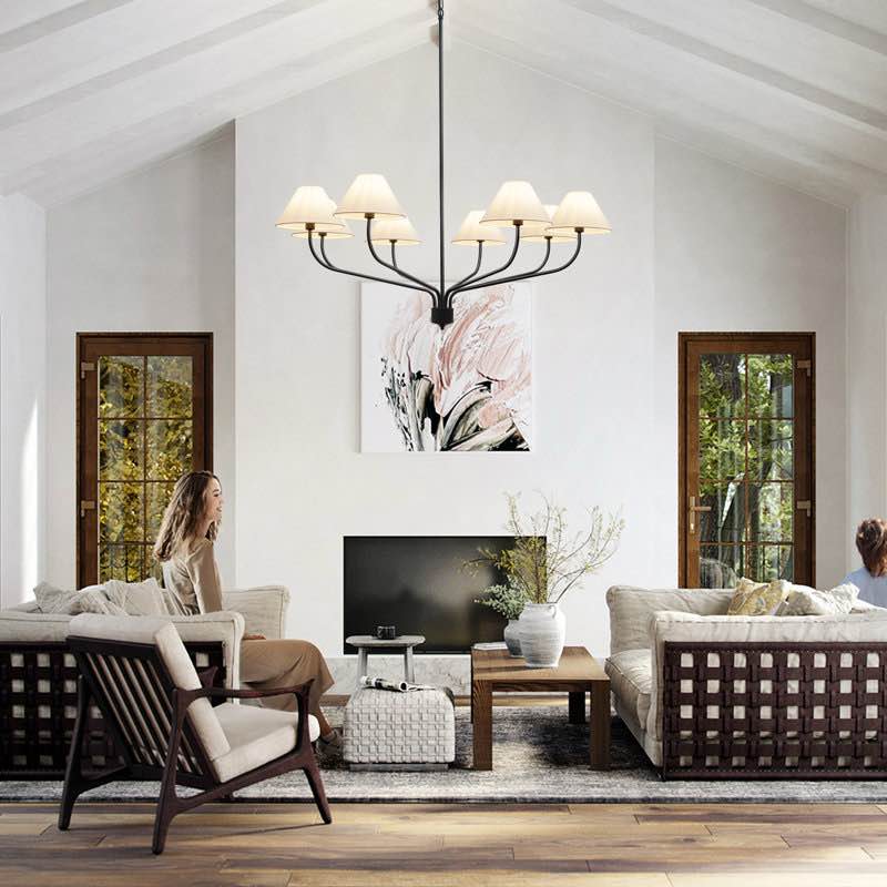 Condition photo showing New/Like New for 8-light Classic Dimmable Chandelier With Fabric Shades Black Chandelier Classic/traditional Chandelier