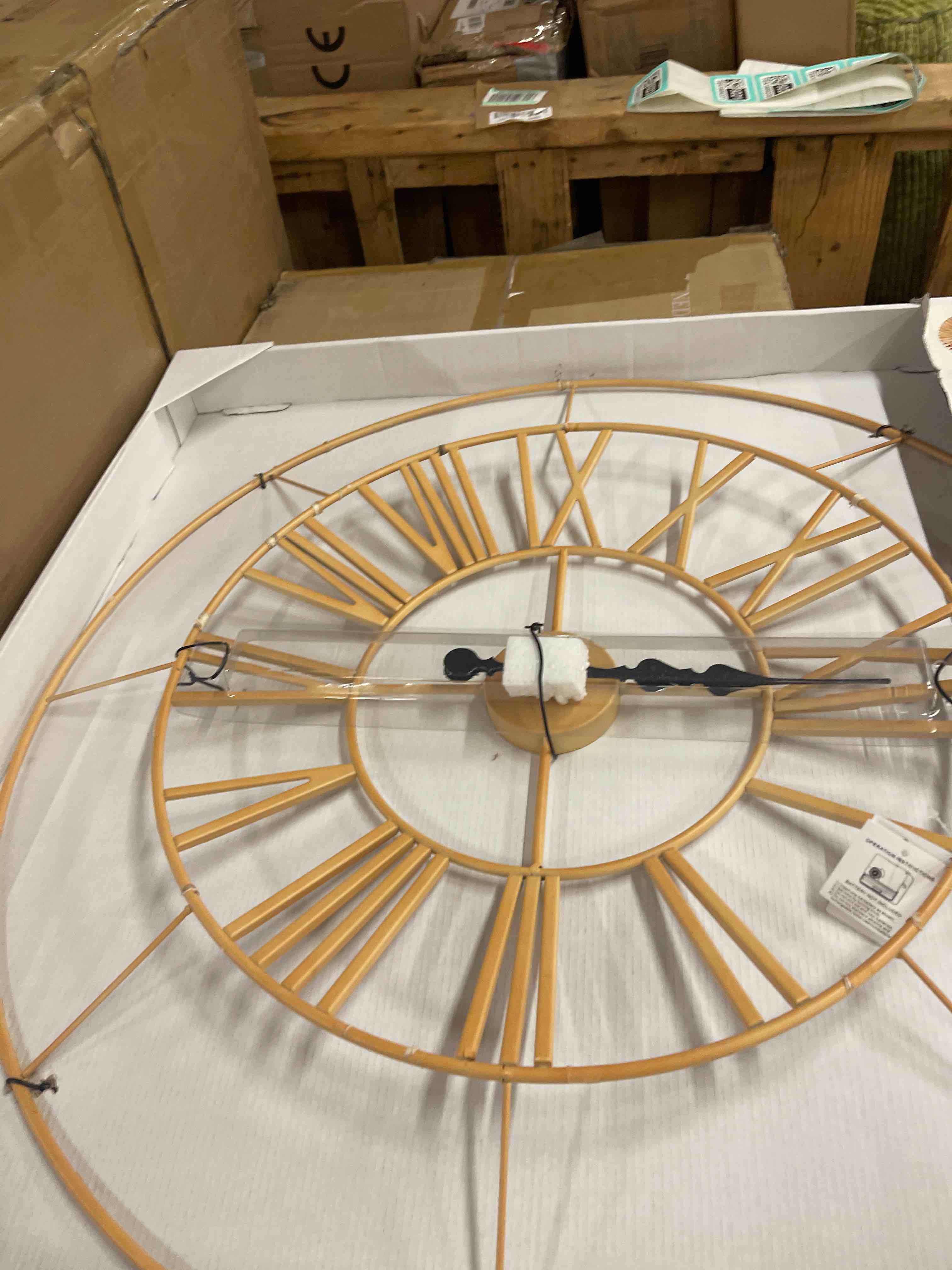 Condition photo showing Good Condition for Deco 79 Seagrass Round Wall Clock with Weaving Design, 31" x 2" x 31", Gold