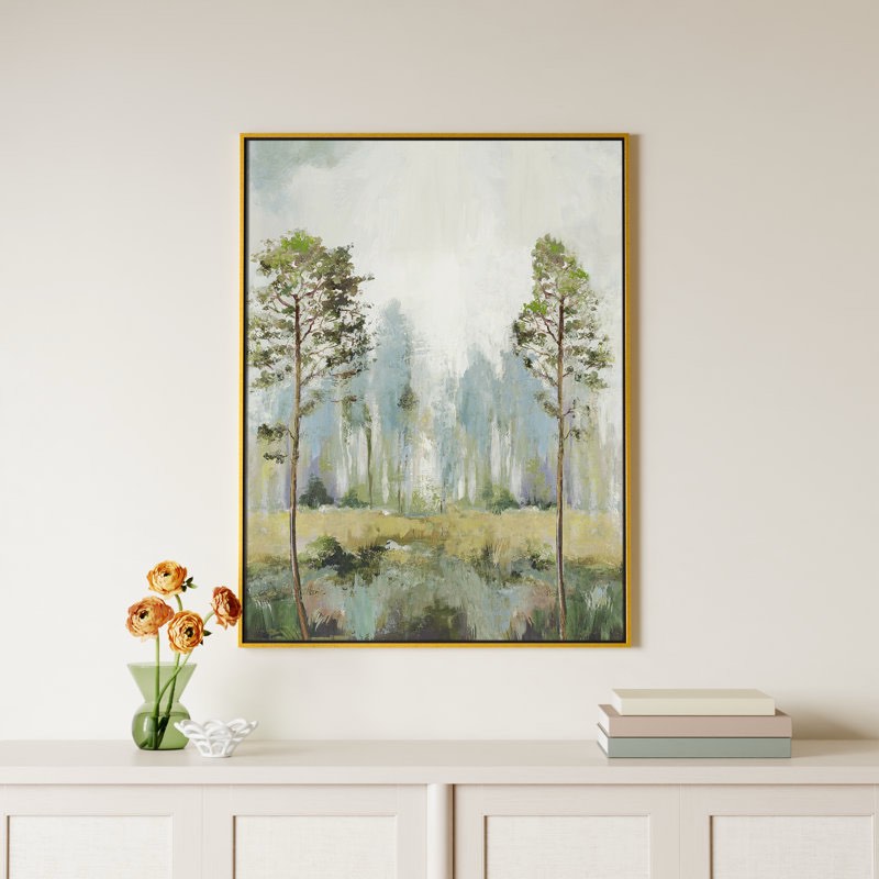 Condition photo showing New/Like New for Teton Tall Green Trees II by Teton Pearce - Floater Frame Print on Canvas
