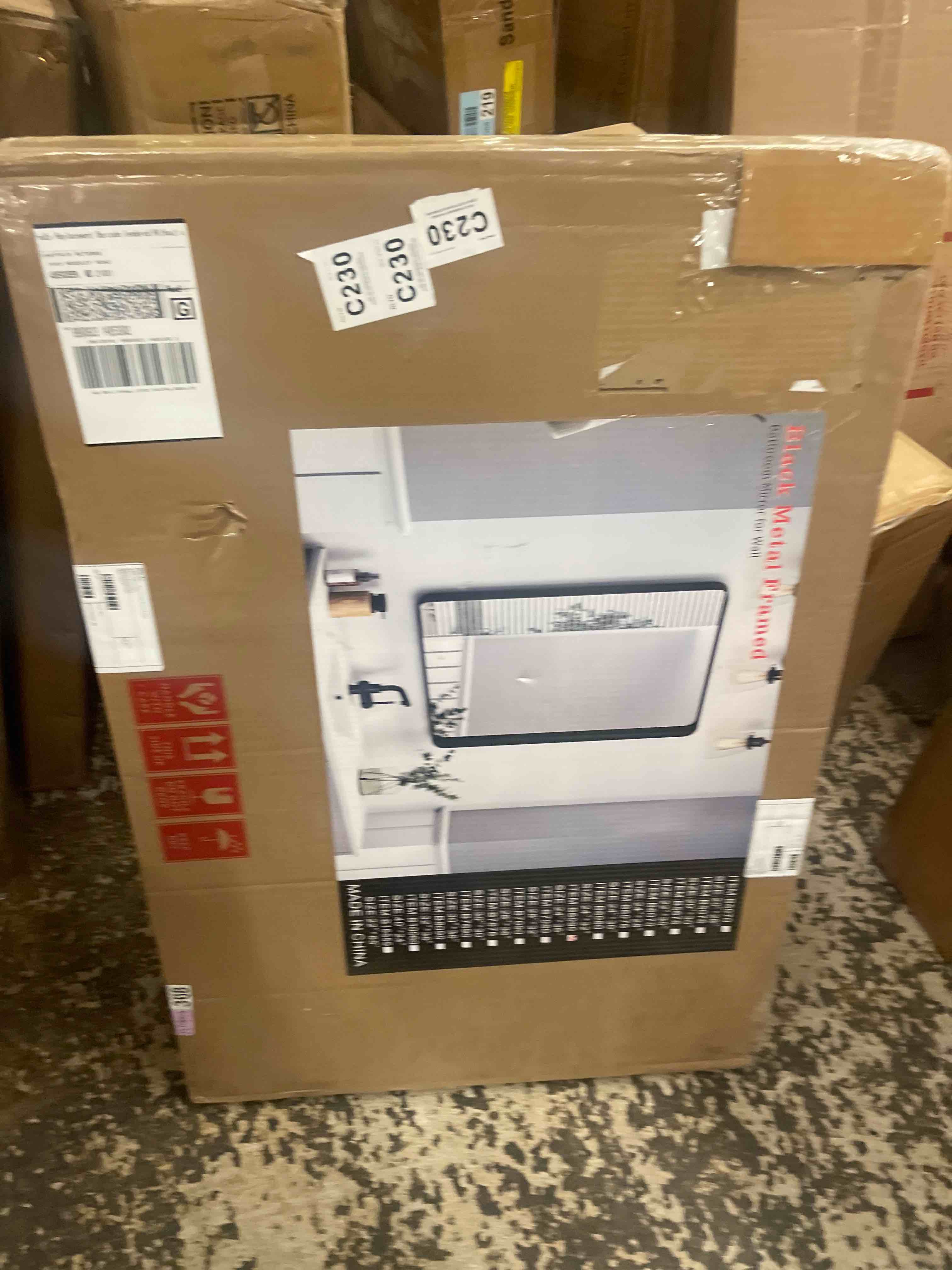 Condition photo showing New/Like New for Wall Mount Mirror for Bathroom, Brushed Black Metal Framed Rounded Corner Rectangular Vanity Mirror (24" x 30", Black)