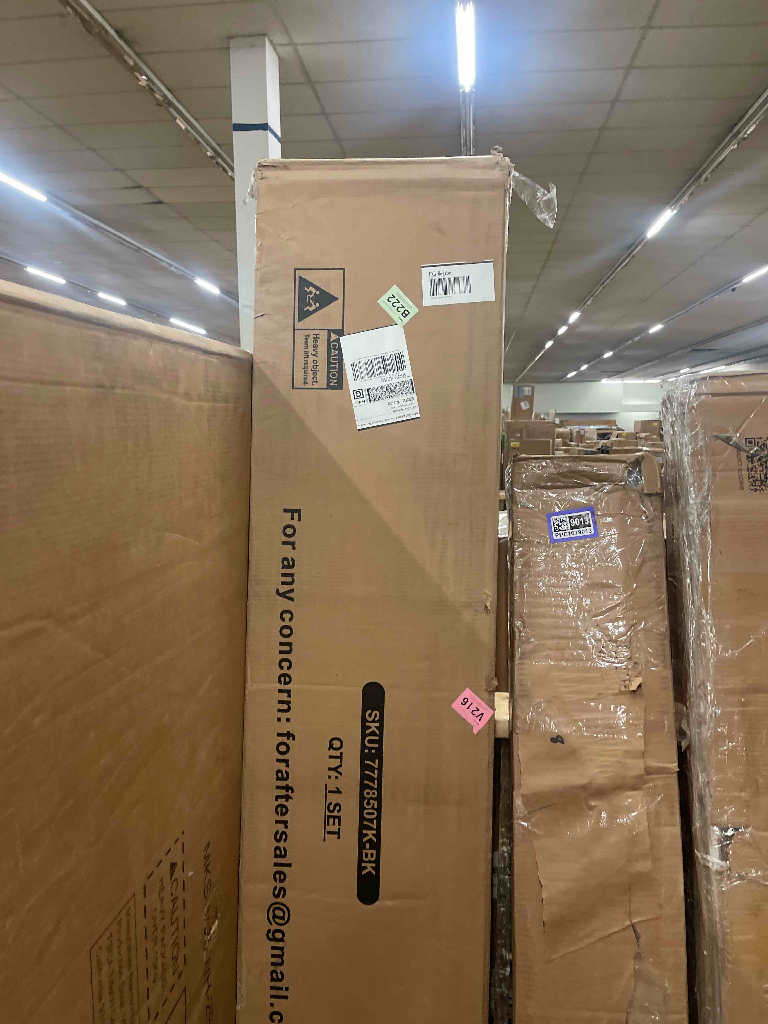 Condition photo showing New/Like New for Farmhouse Bed Frame with LED Charged Bookcase Headboard and Storage Drawers, No Box Spring Needed-King