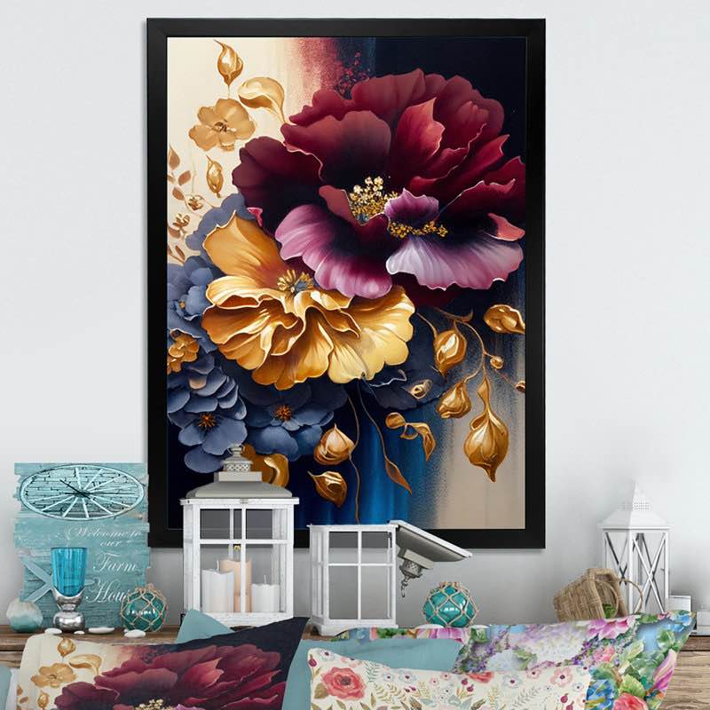 Condition photo showing New/Like New for Burgundy And Blue Floral Bunch II - Floral Canvas Prints