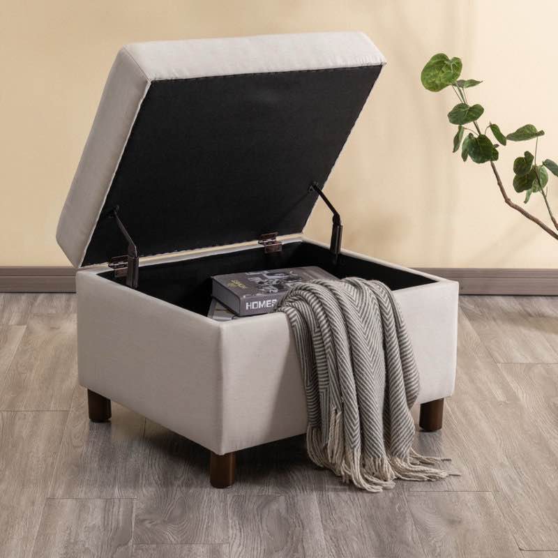 Condition photo showing New/Like New for 25 Inch Wide Rectangle Storage Ottoman With Wood Legs, Hinged Lid & Upholstered Fabric