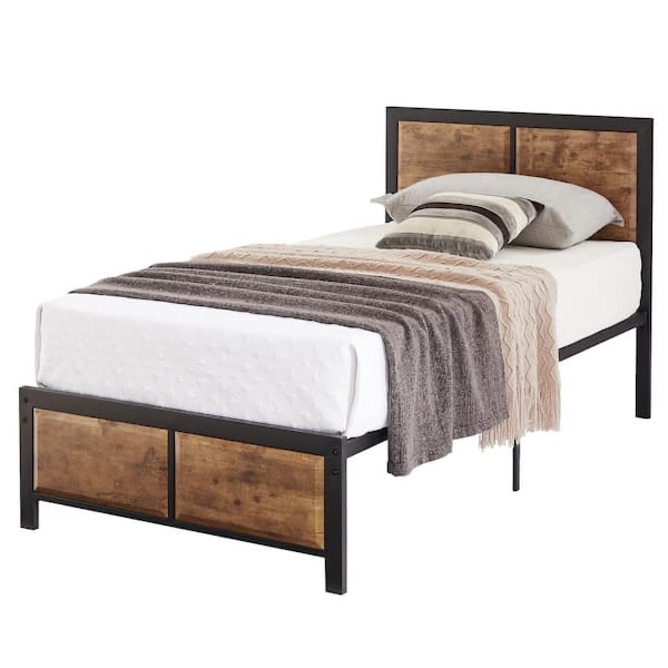 Condition photo showing New/Like New for VECELO Twin Size Platform Metal Bed Frame with Wooden Headboard and Footboard