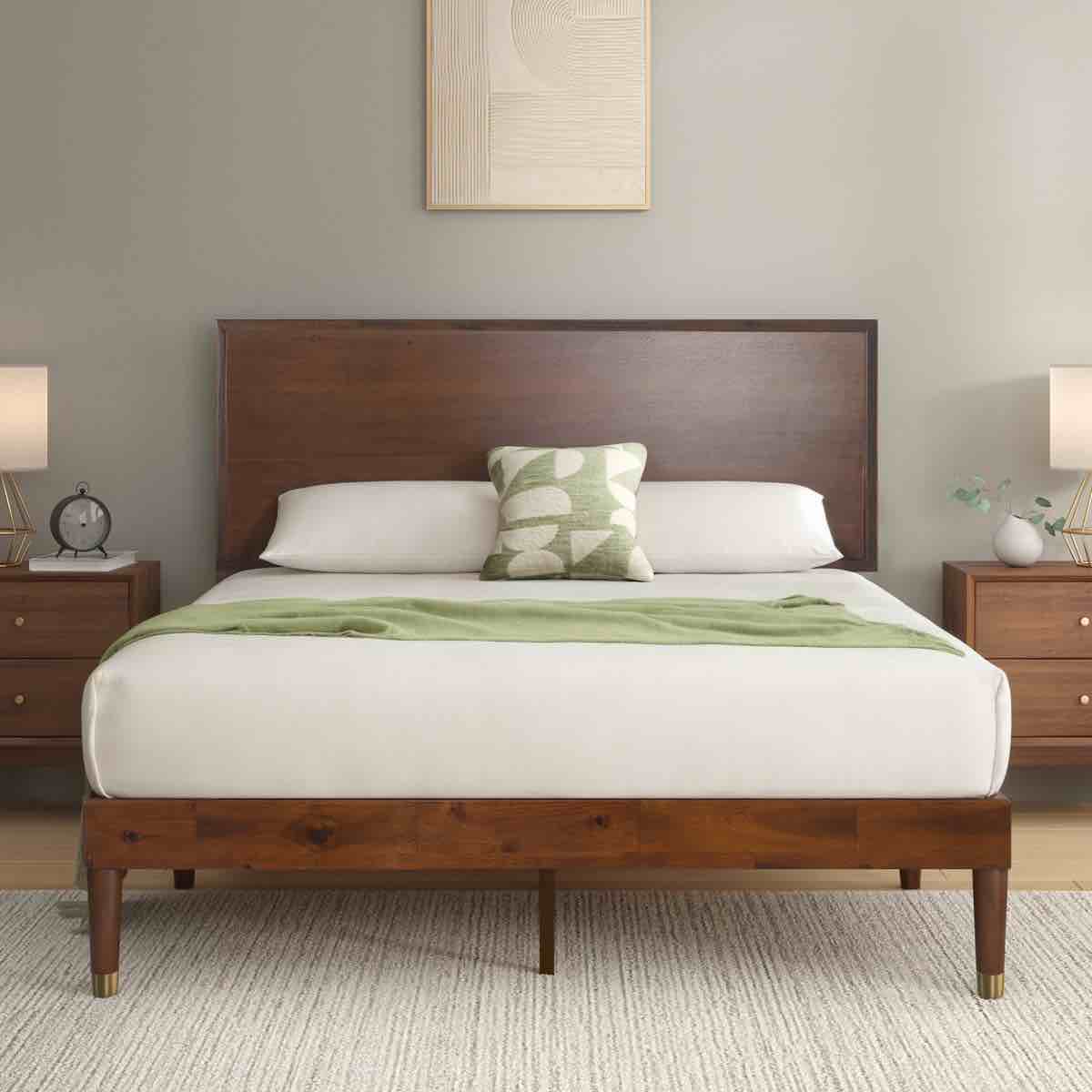 hermes contemporary modern solid wood platform bed with adjustable headboard-queen
