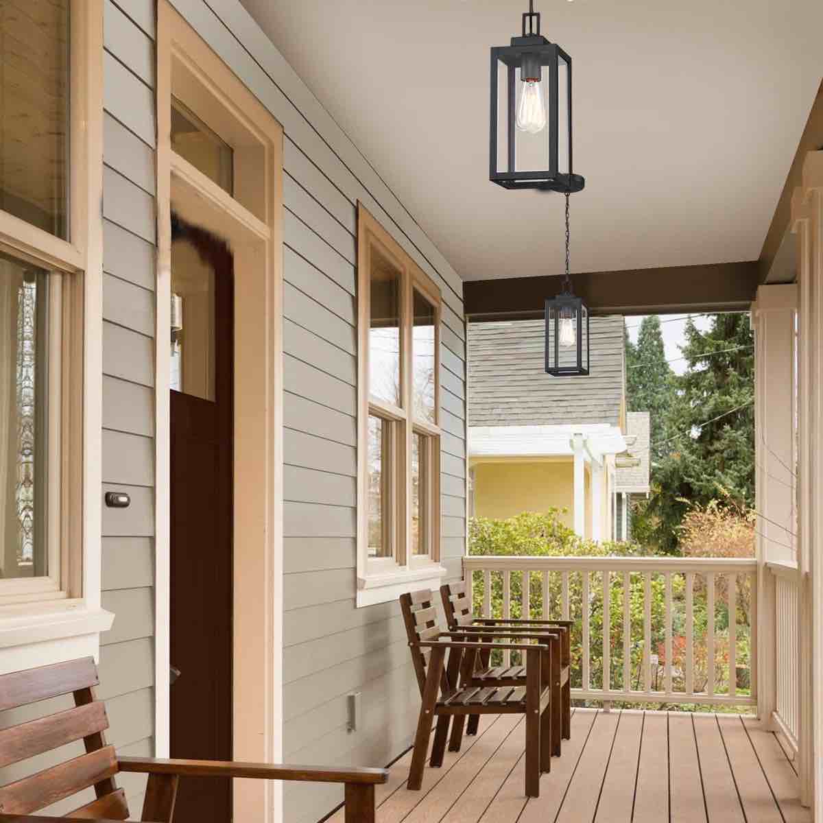 1-light outdoor hanging lantern pendant with matte black finish