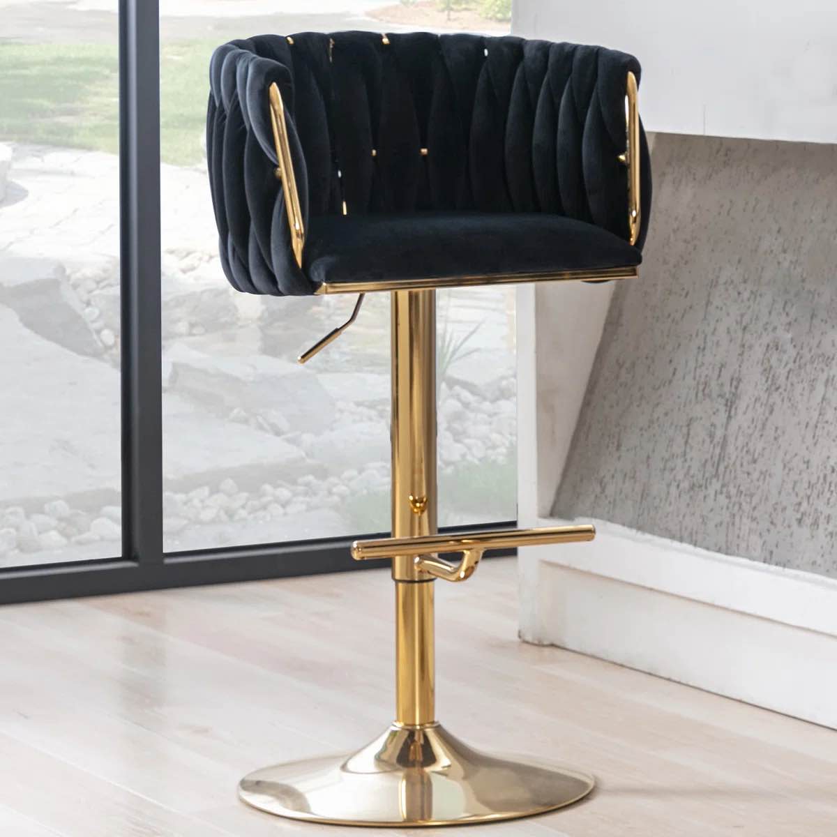 swivel adjustable height bar stool modern velvet barstool with barrel back kitchen island counter bar chair with golden base