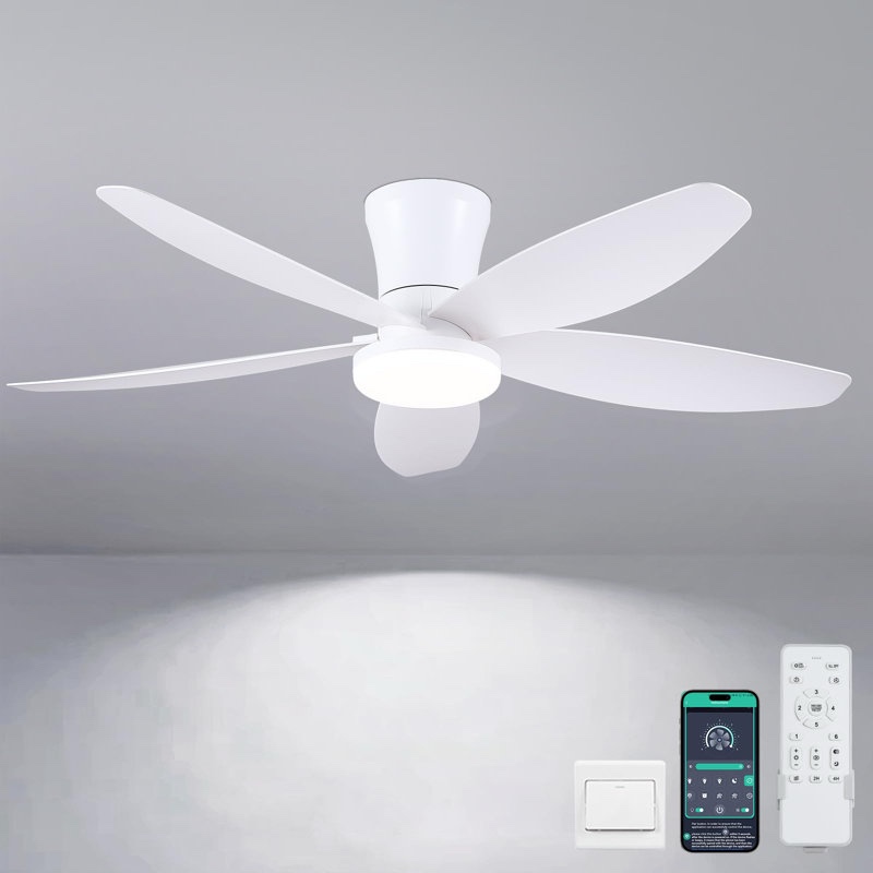 36/42/48" flush mount low profile ceiling fan with light and remote/app control