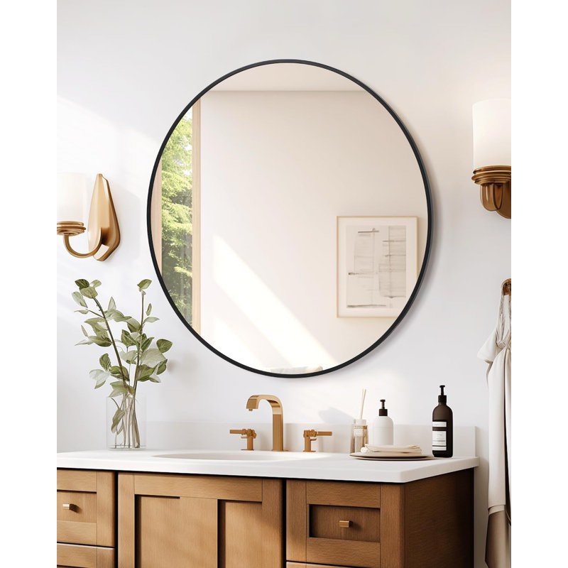 round mirror, 24 inch round bathroom mirror for over sink, black metal frame round mirrors for wall, bathroom mirrors for wall decor, wall mirrors vanity mirror, for entryway, living room, dining room