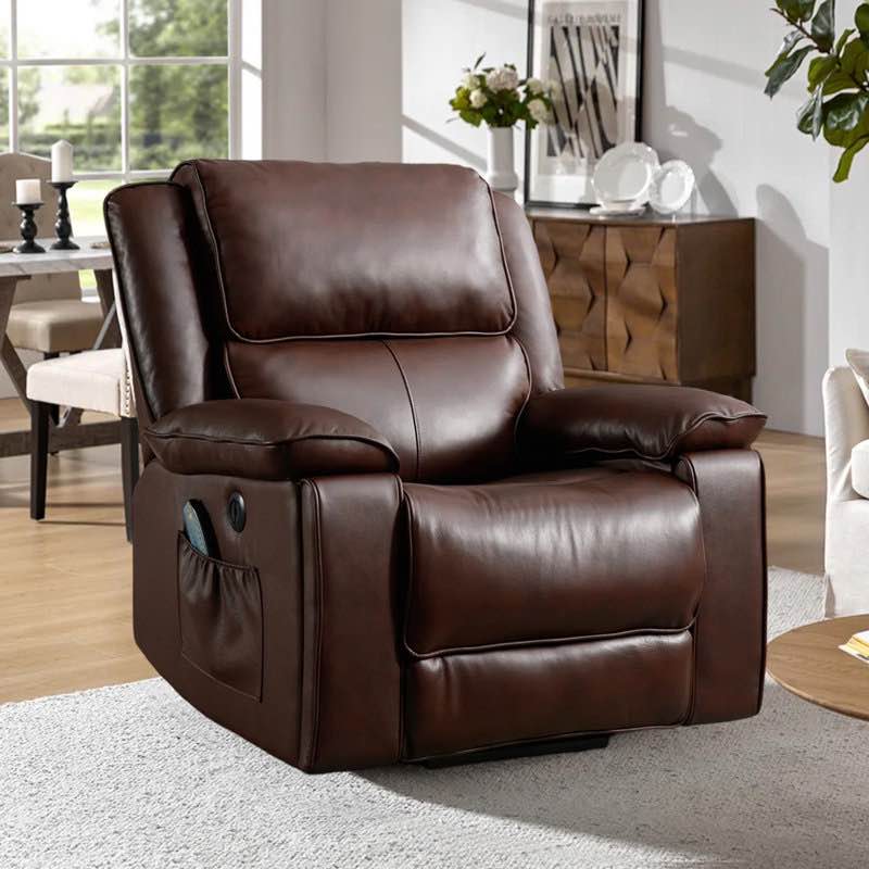 daphnie 38.2" wide classic premium genuine leather nubuck power lift assist recliner with massage heating & hidden cup holders & usb