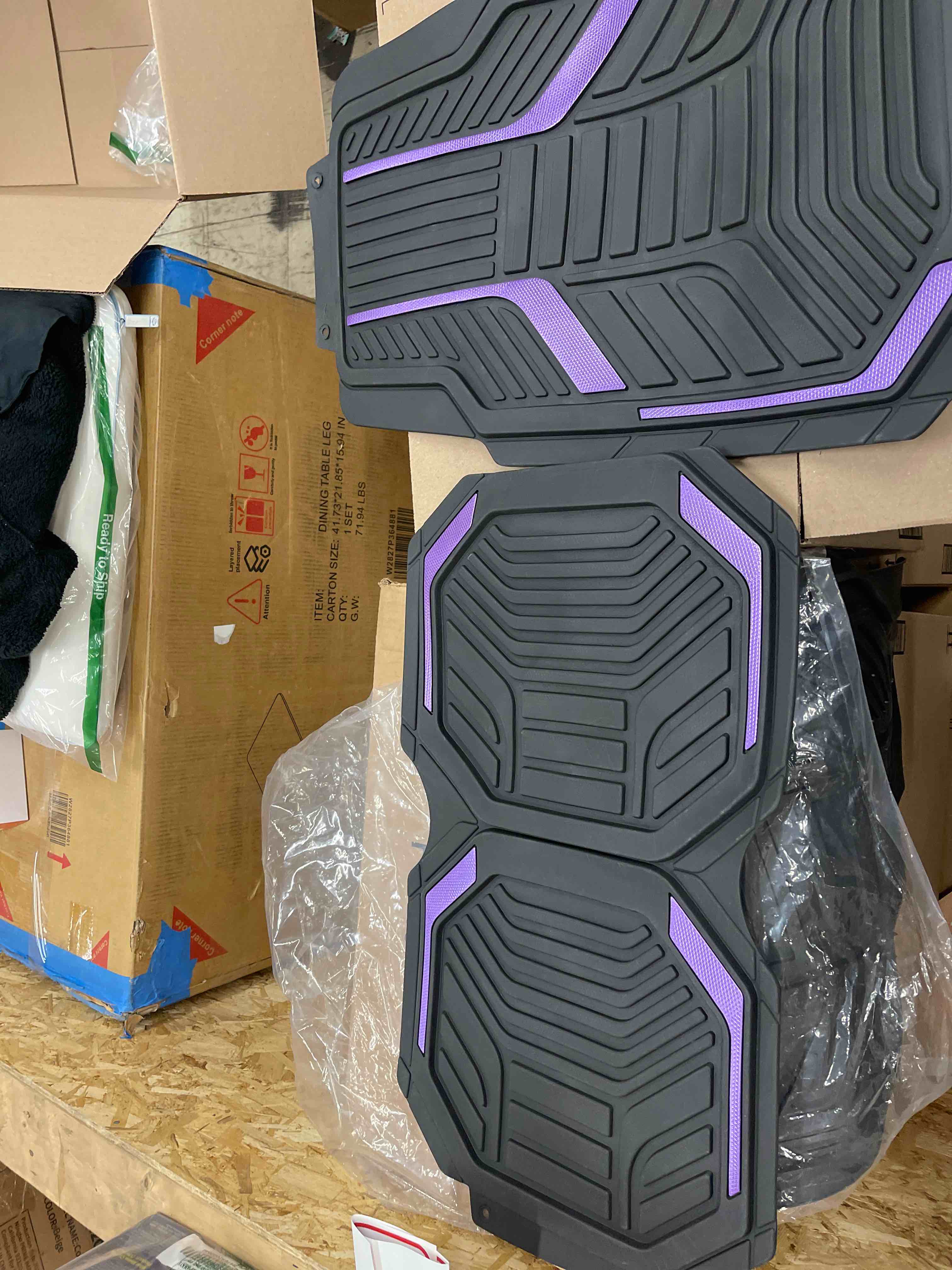 Condition photo showing New/Like New for PIC AUTO Heavy Duty Rubber Floor Mats, Purple Aluminum Film Car Mats Set, Front and Rear Car Mats with Anti-Slip Backing, All Weather Protection, Trim-to-Fit for Automotive SUV, Sedan, Van