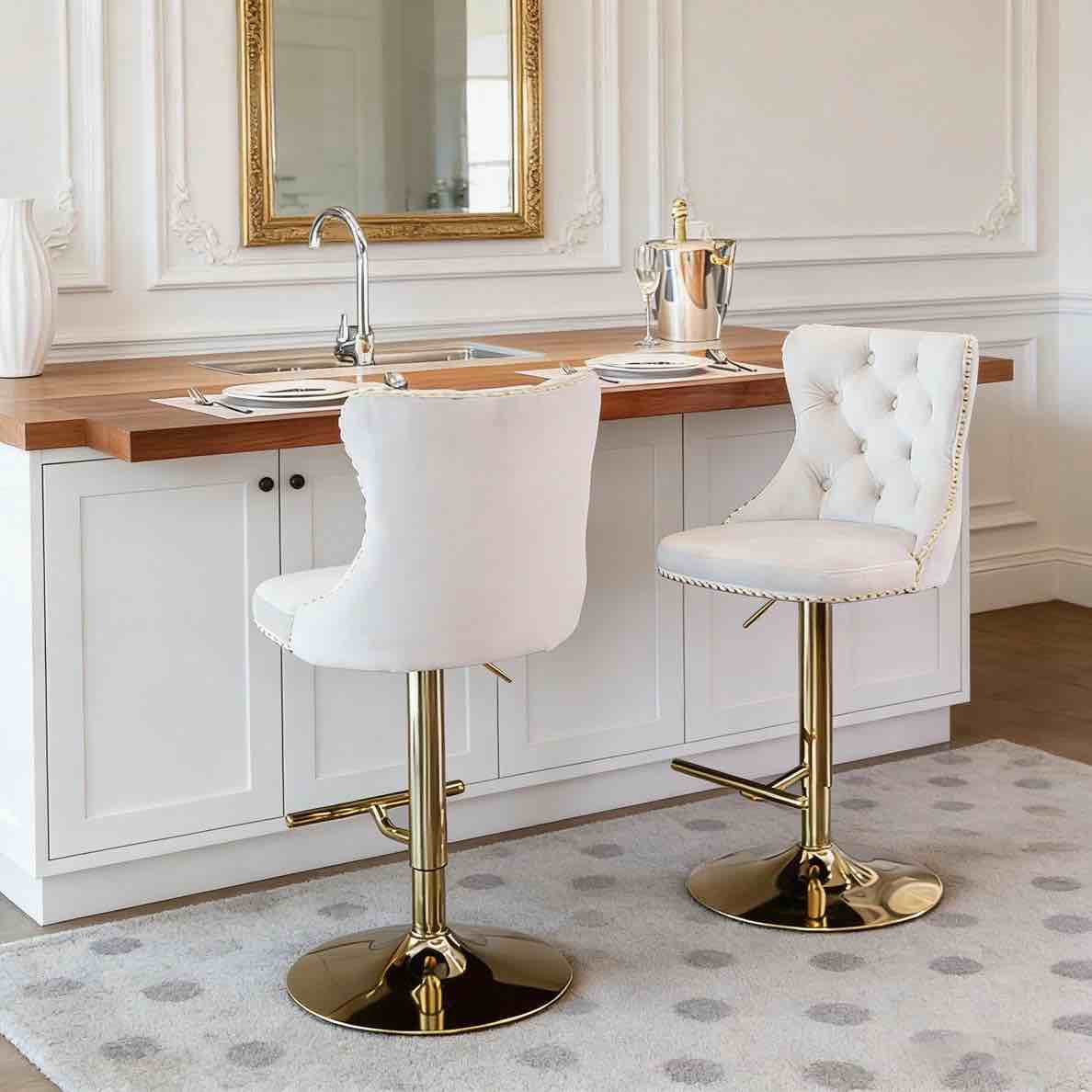 Condition photo showing New/Like New for Swivel Velvet Barstools (Set of 2)