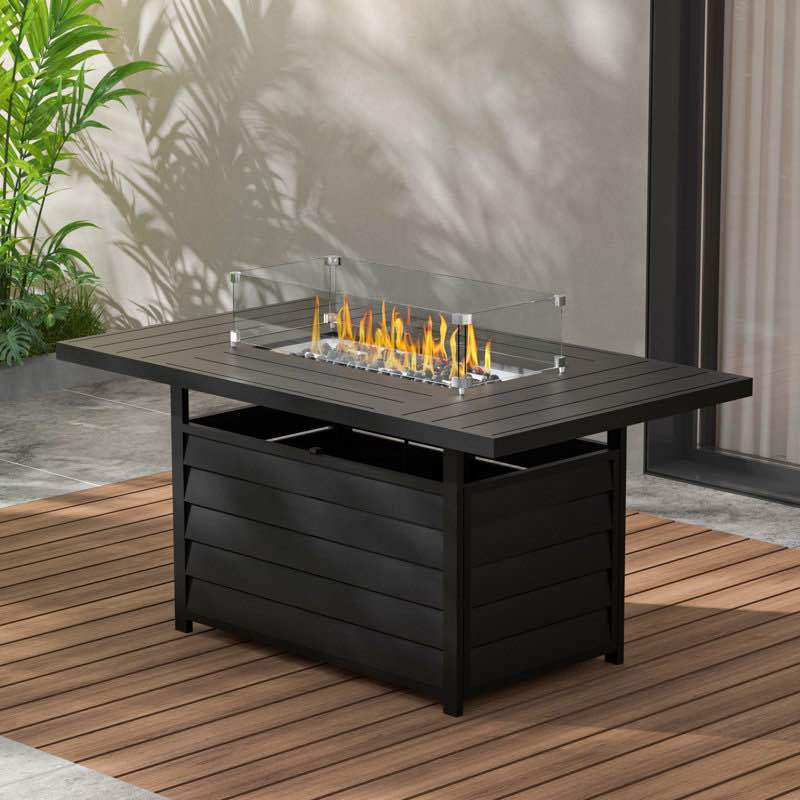 Condition photo showing New/Like New for Brandtley 26.4" H x 54.3" W Aluminum Propane Outdoor Fire Pit Table with Cover