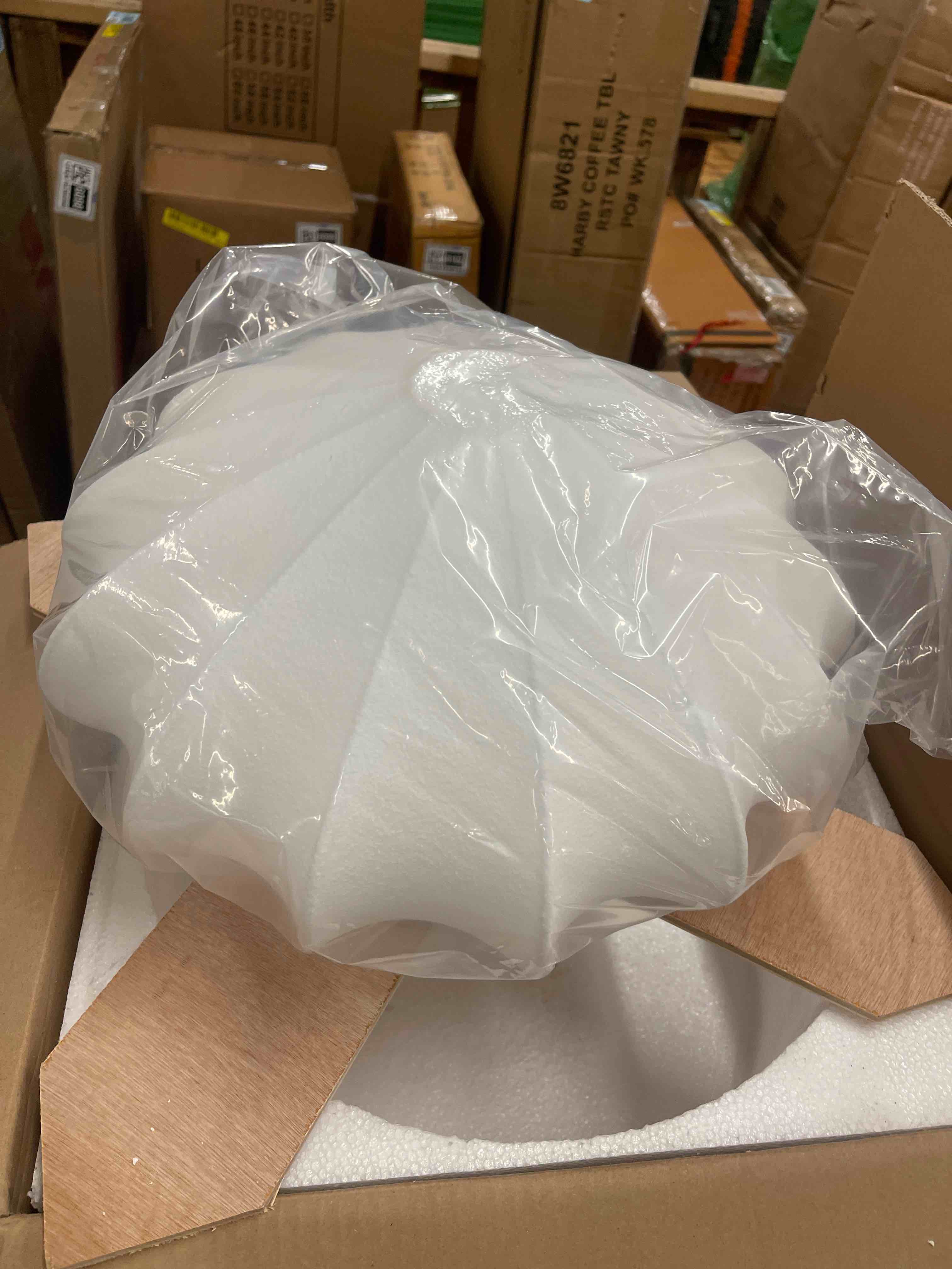 Condition photo showing New/Like New for 19.68 Inch Drum Ceiling Light,Wabi-Sabi Flush Mount Light with Fabric Shade,White Entryway Light Fixture,Minimalist Style Ceiling Lamp for Living Room Bedroom and Hallway