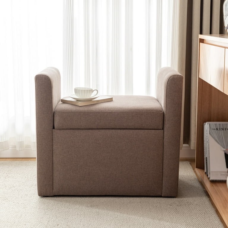 Condition photo showing New/Like New for Upholstered Storage Ottoman Chair with Arms, 26" Multifunctional Accent Chair with Hidden Storage for Living Room, Bedroom,