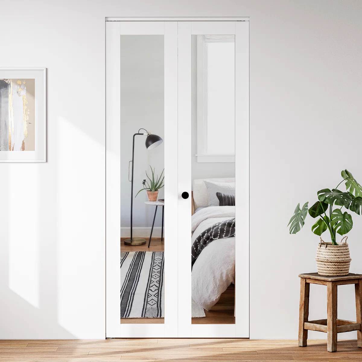 1-Lite 78" Mirrored Glass Bi-Fold Doors With Installation Hardware Kit For 80" Door Opening Height